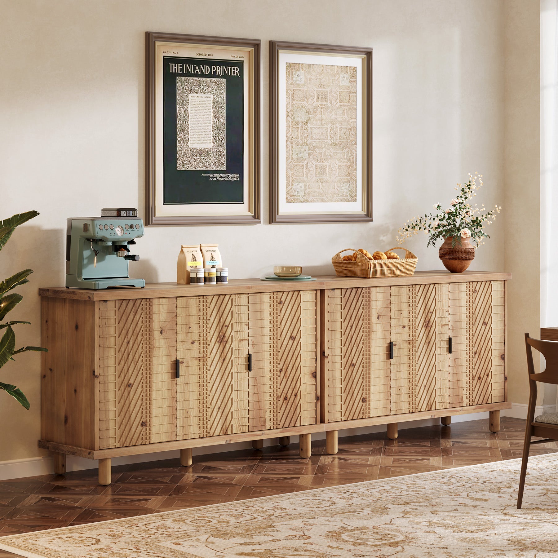 Tribesigns Massivholz Sideboard mit Stauraum, Buffetschrank im Landhausstil mit 3 Türen & 2 verstellbaren Einlegeböden