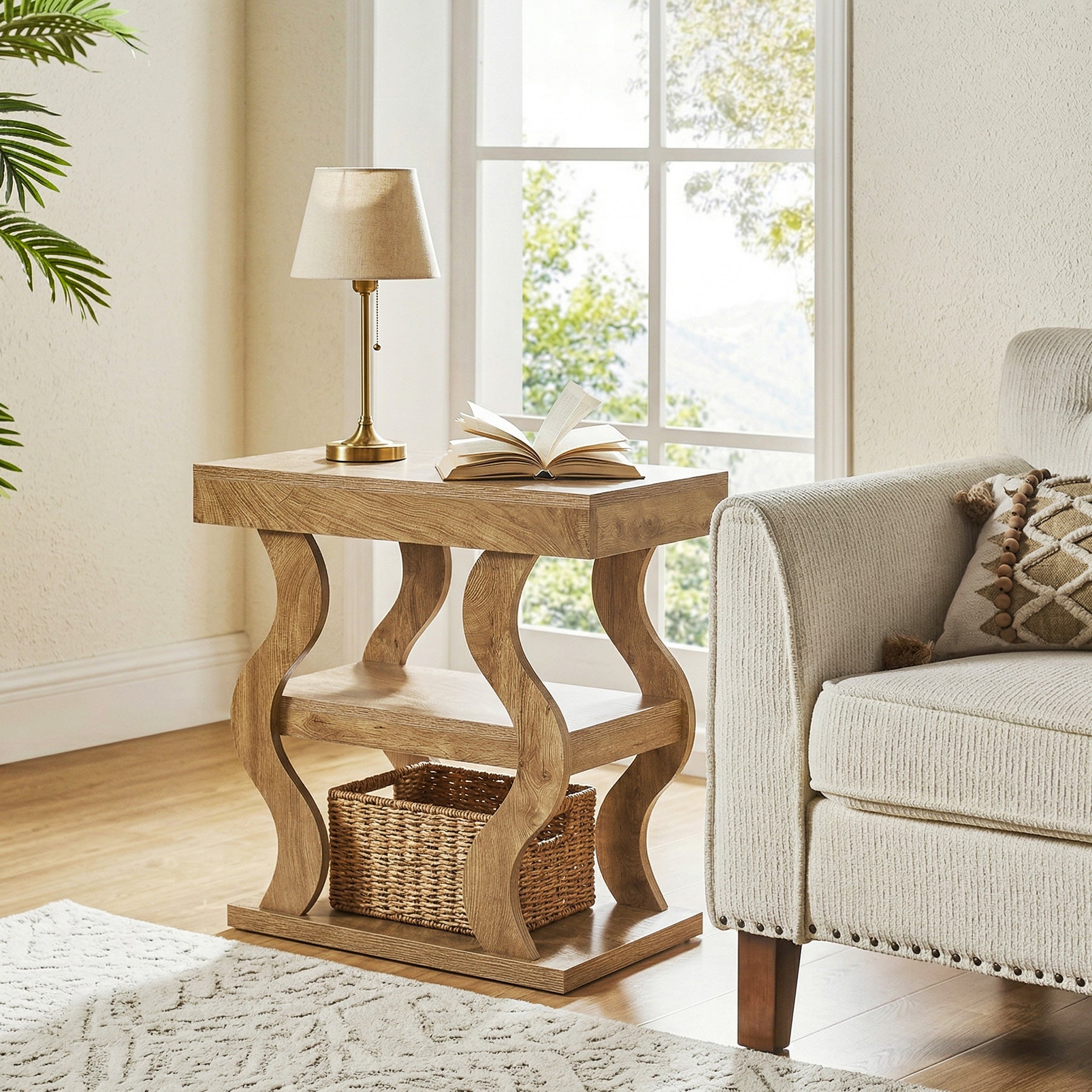 Tribesigns Beistelltisch Landhausstil 61 cm, Schmaler 3-stufiger Nachttisch mit Stauraum