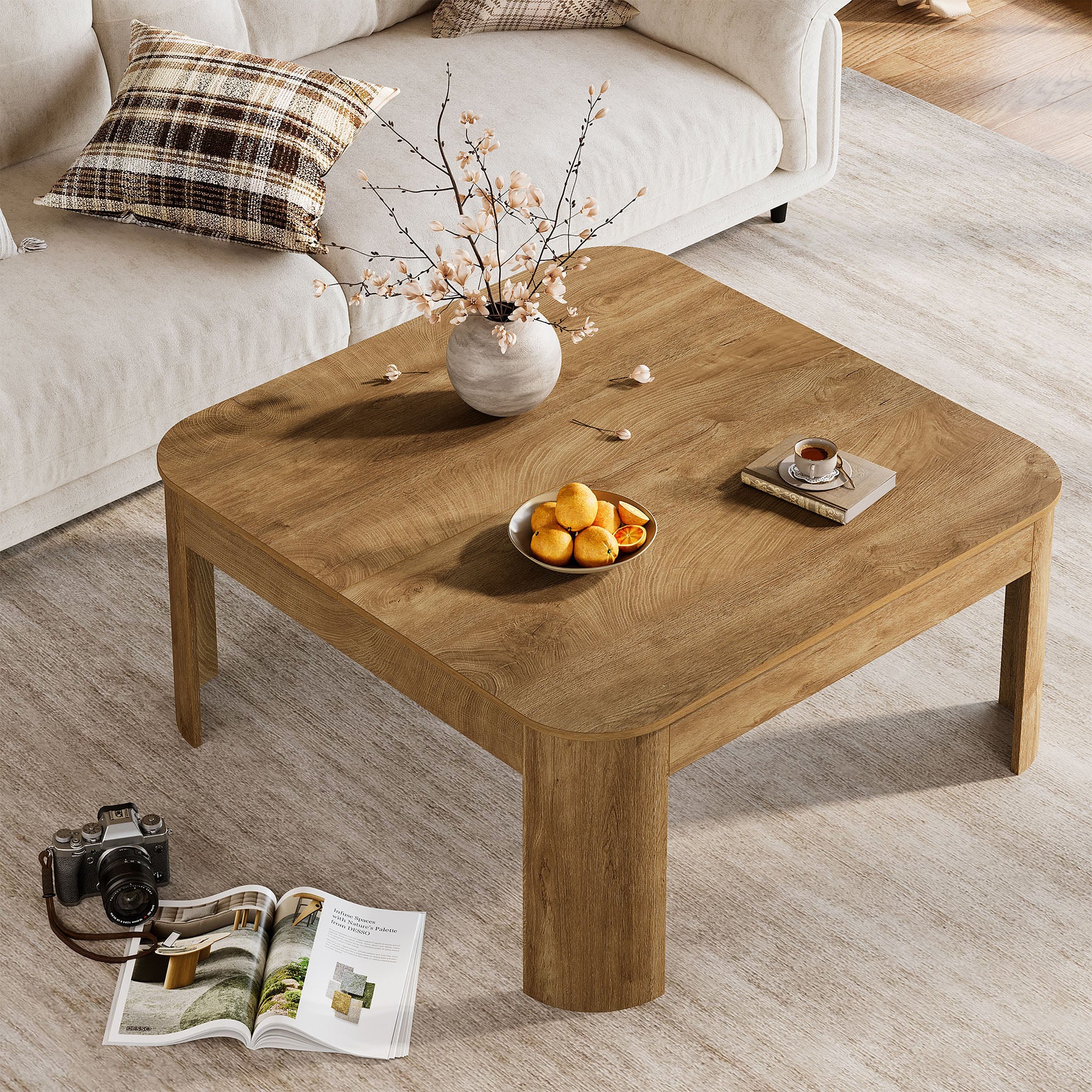 Quadratischer Couchtisch 100 cm im Landhausstil, Wohnzimmertisch mit stabilen geschwungenen Beinen