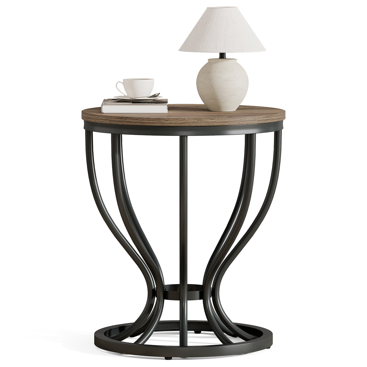 Tribesigns Runder Beistelltisch 50 cm mit Metallgestell im Industrial-Stil