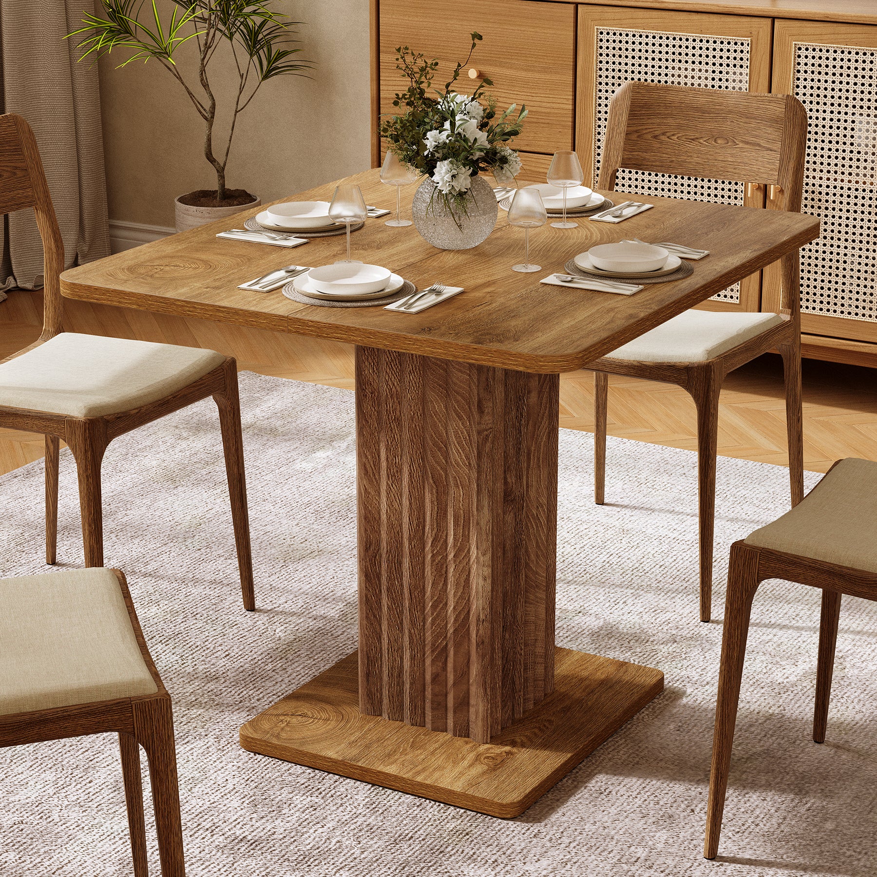 Tribesigns Esstisch 90 cm für 2–4 Personen, rechteckiger Küchentisch im Landhausstil mit geriffeltem Sockel