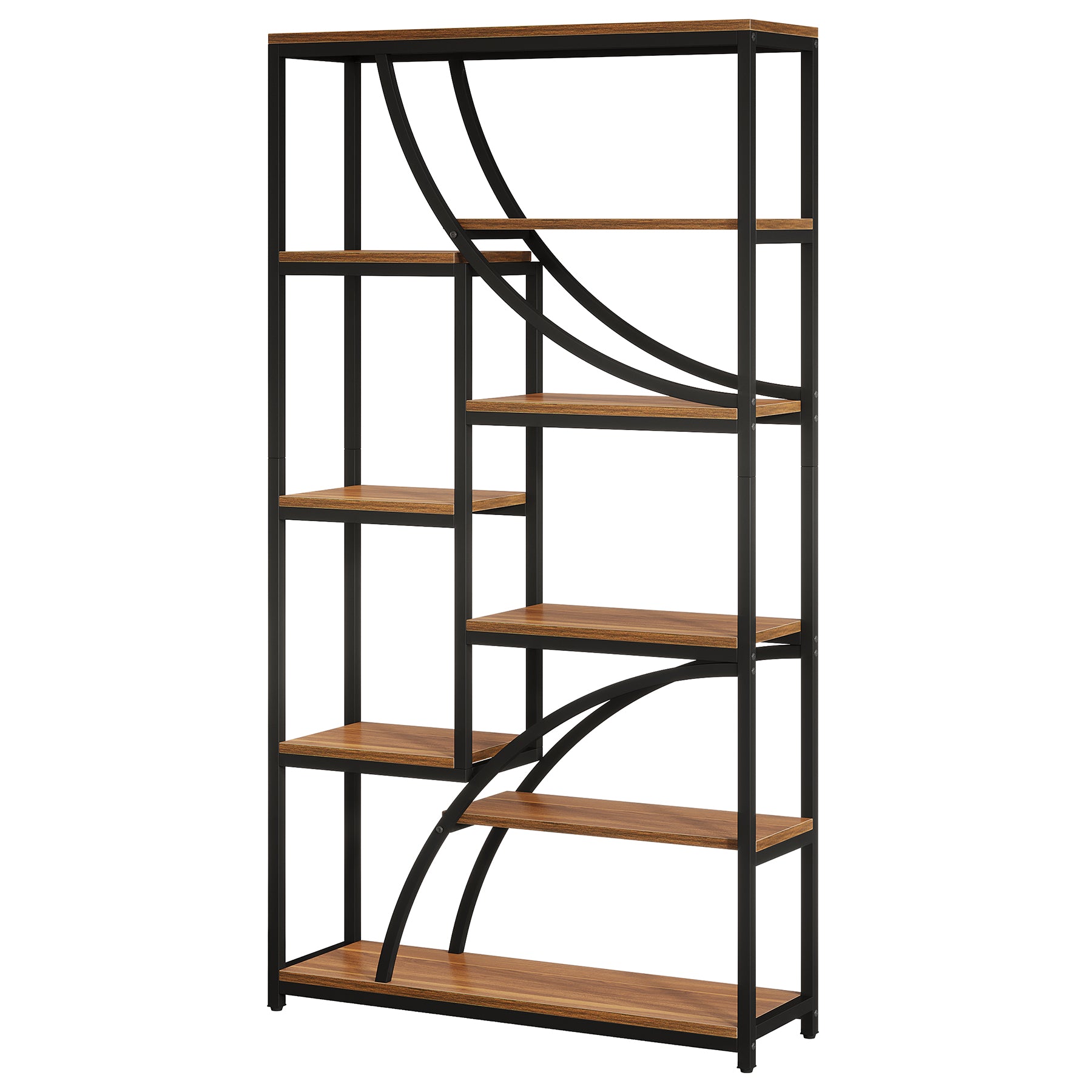 180 cm Industriestil Bücherregal, 9-stöckiges Metallregal mit geometrischem Design für Wohnzimmer in Braun-Schwarz
