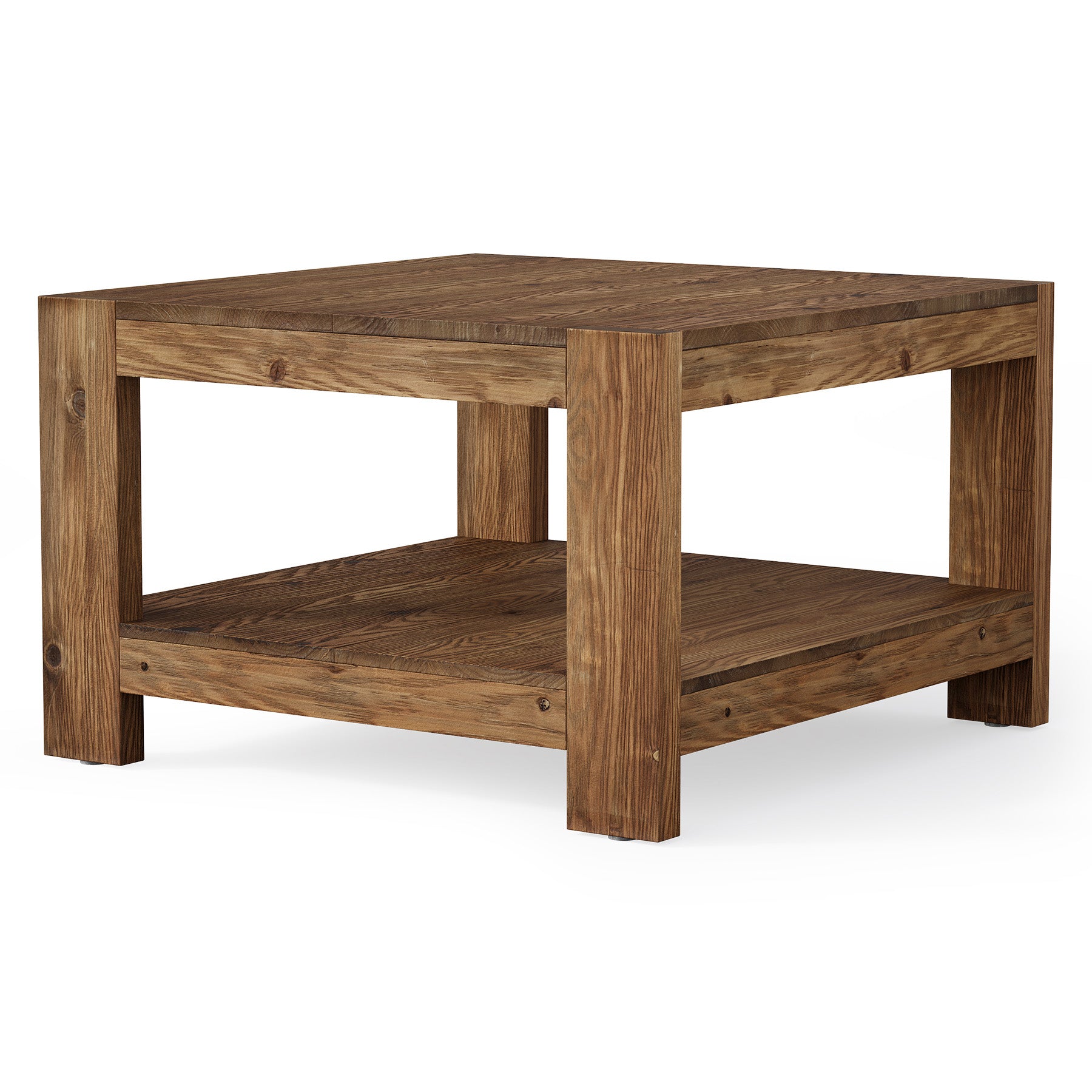 Tribesigns Massivholz Couchtisch 80 cm mit Ablage, quadratischer Wohnzimmertisch im Landhausstil mit 2 Ebenen
