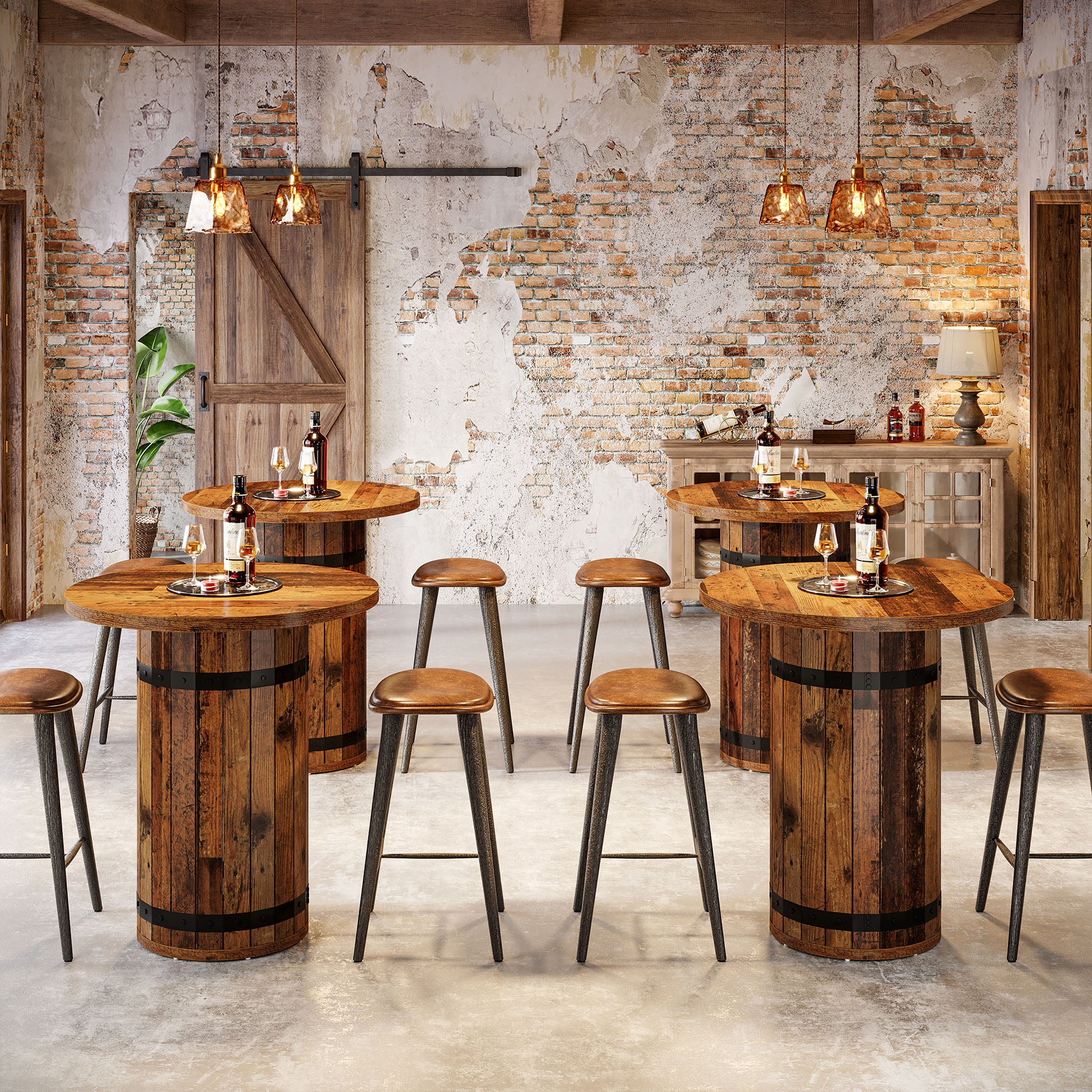 Tribesigns Runder Bartisch, 100 cm Stehtisch im Landhaus-Industrial-Stil für Küche & Bistro