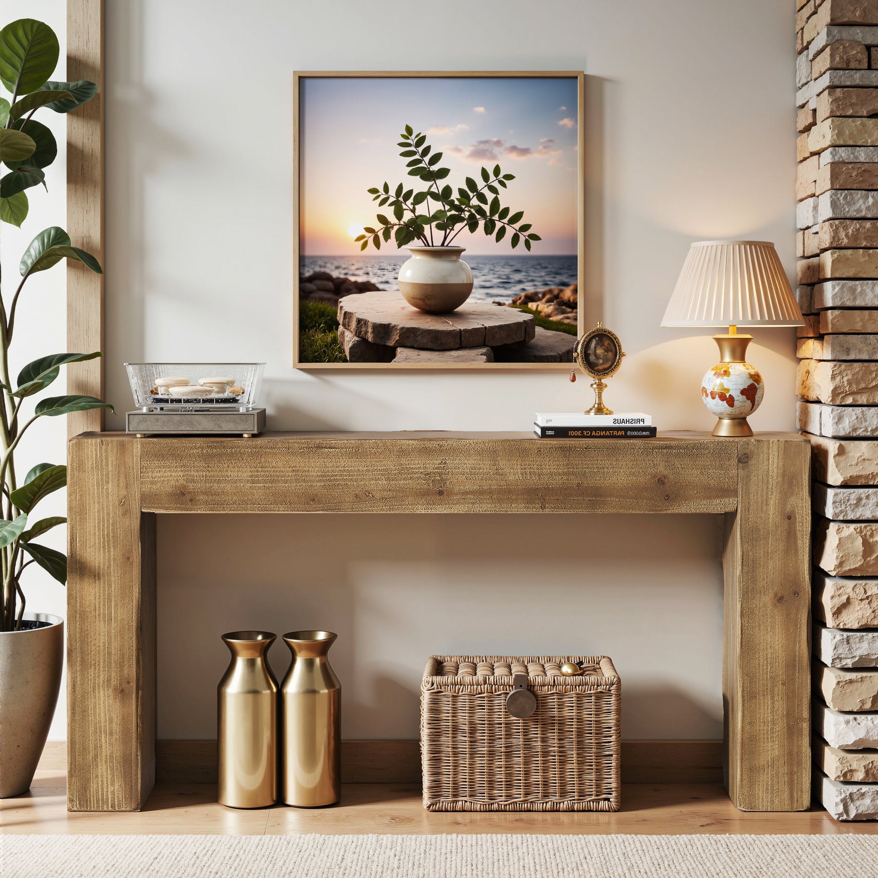 Tribesigns 160 cm Massivholz Konsolentisch im Landhausstil, langer Flurtisch für Eingangsbereich & Wohnzimmer