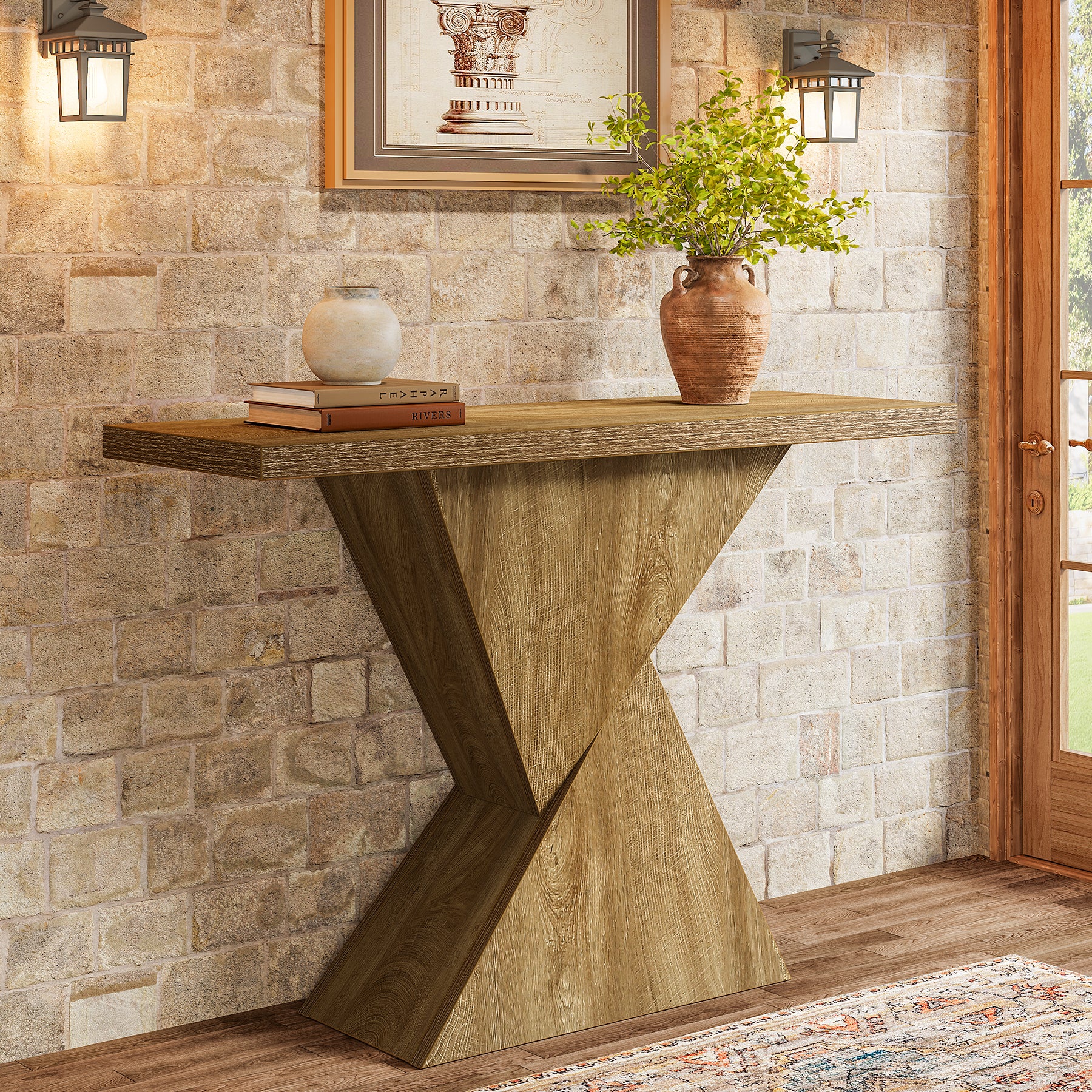 Schmaler Konsolentisch 105 cm, Flurtisch mit geometrischem Metallgestell