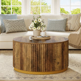 Runder Couchtisch 80 cm mit geriffeltem Design, Wohnzimmertisch mit stabiler Trommelbasis 3