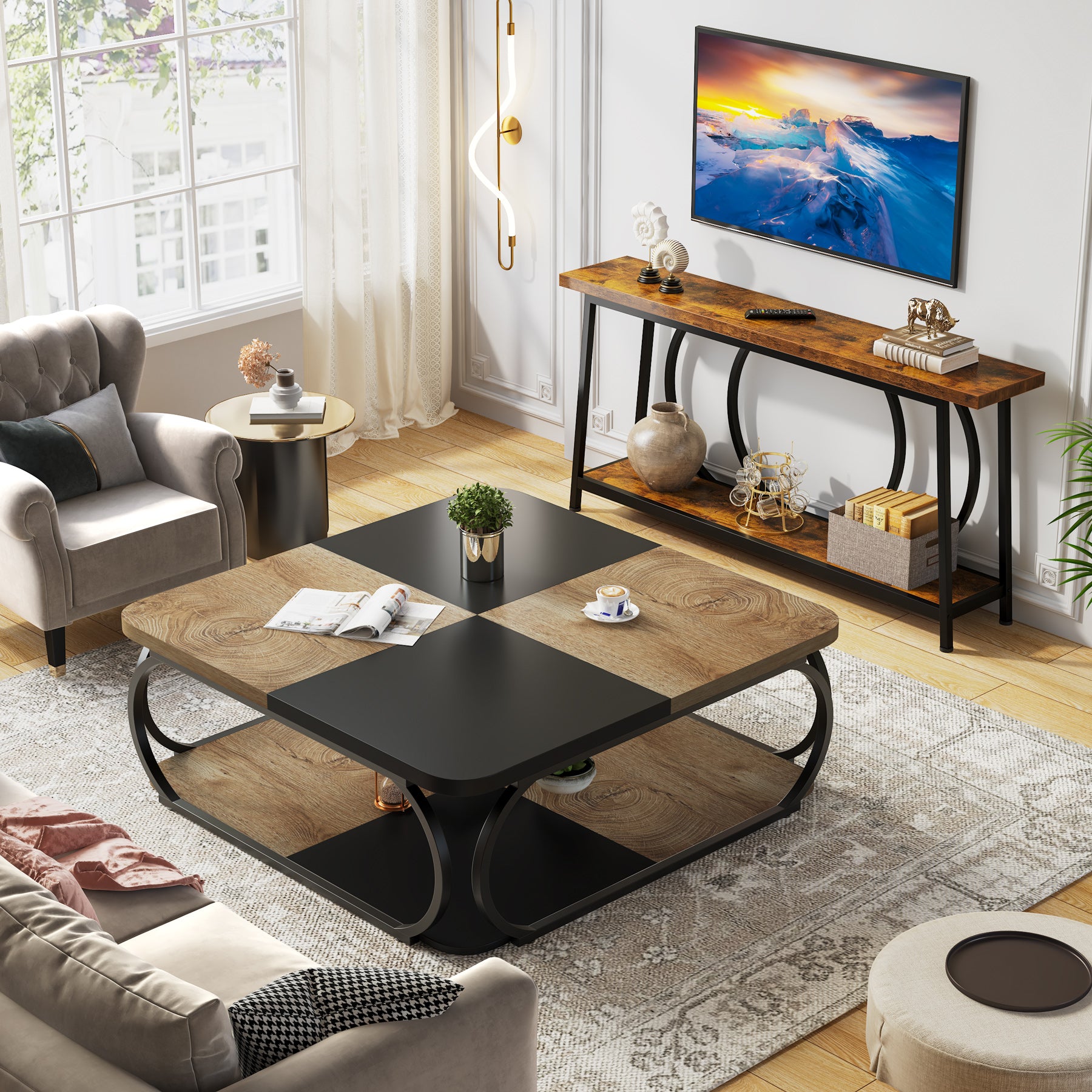 Quadratisch Couchtisch aus Holzwerkstoff Niedrig Wohnzimmertisch