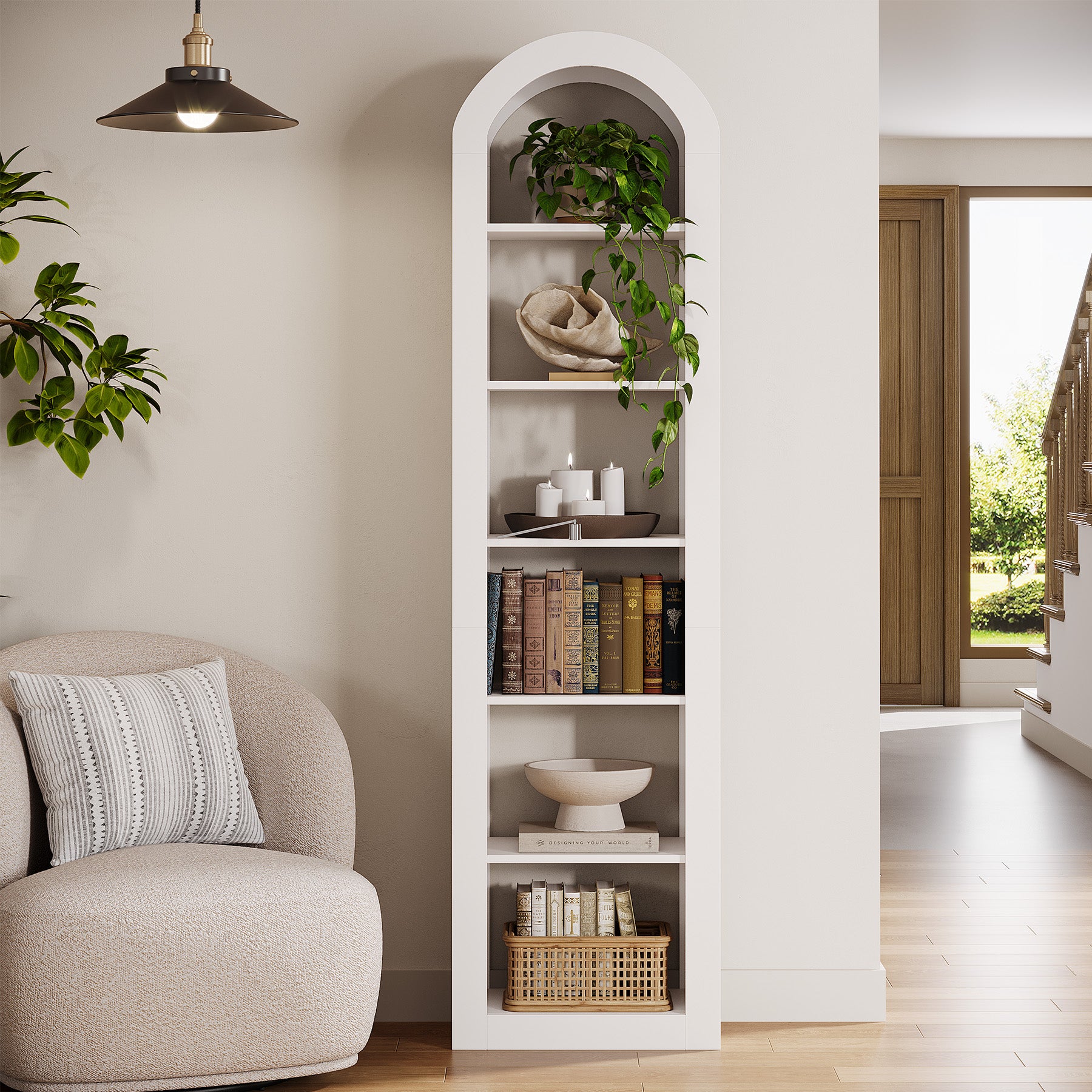 Tribesigns Hohe Bücherregal 190 cm mit Bogenform, Schmaler 6-Ebenen Standregal für Ecke & Kleine Räume