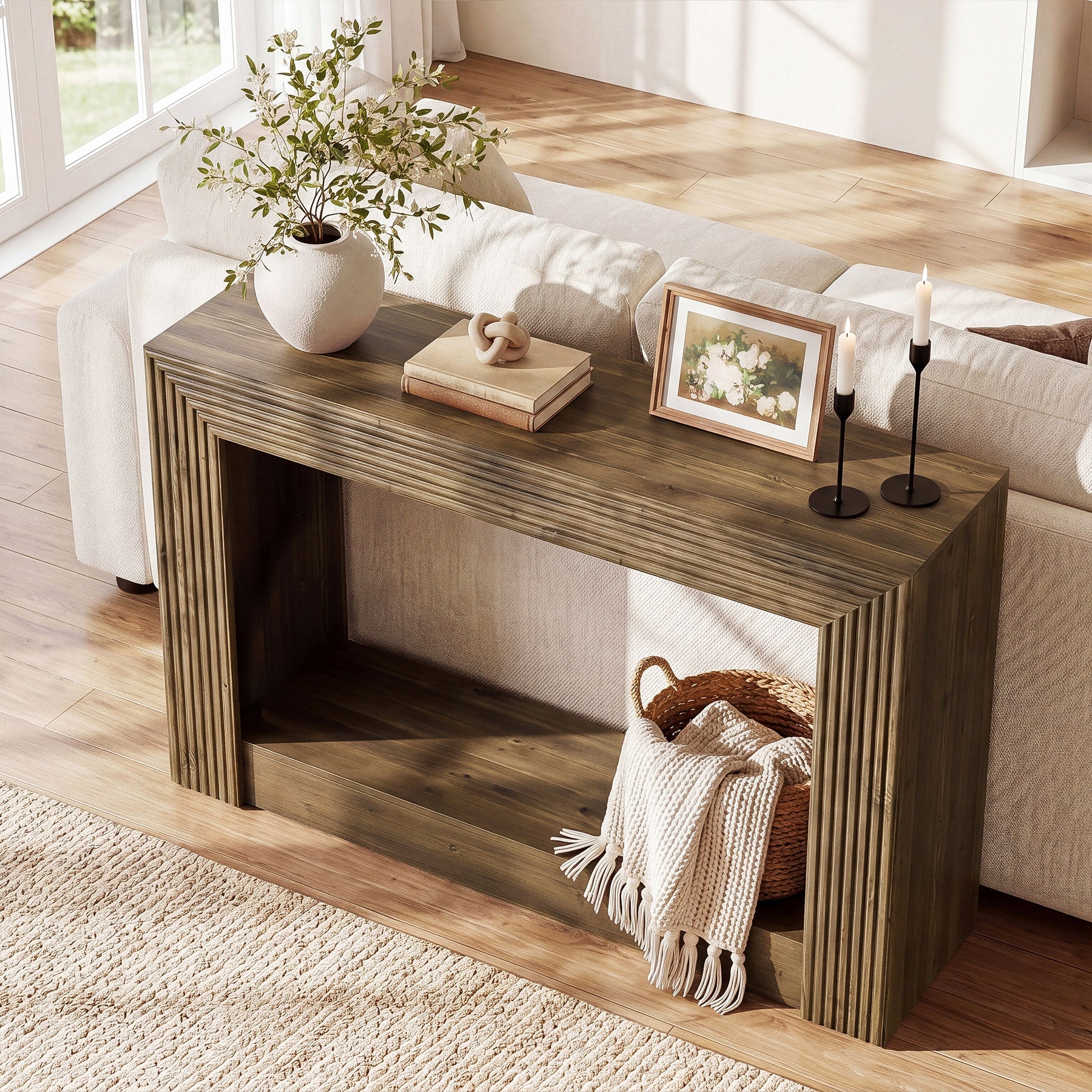 Tribesigns Konsolentisch Landhausstil 105 cm, Schmaler Flurtisch mit 2 Ablagen