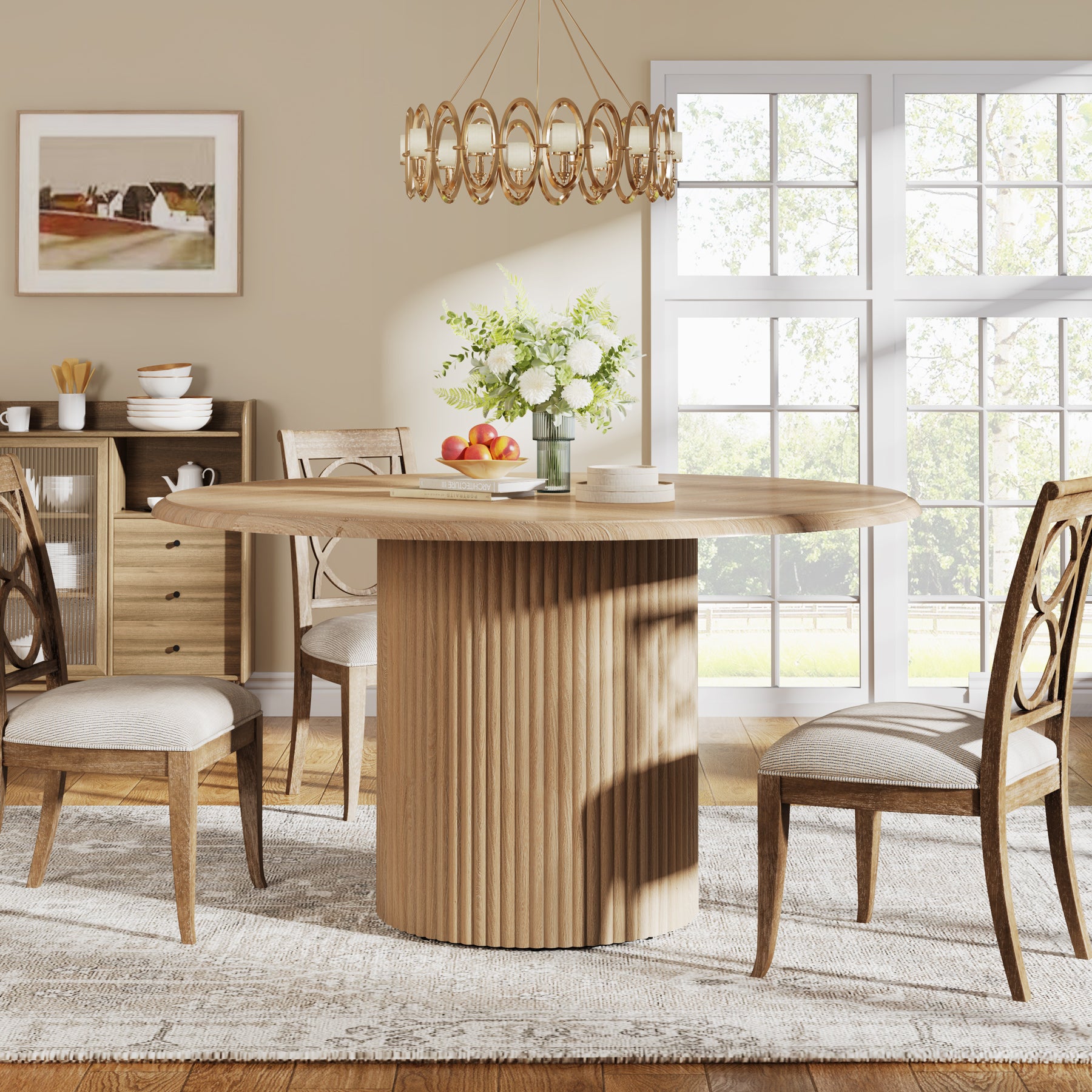 120 cm Runder Küchentisch , Esstisch für 4–6 Personen mit stabilem Metallsockel