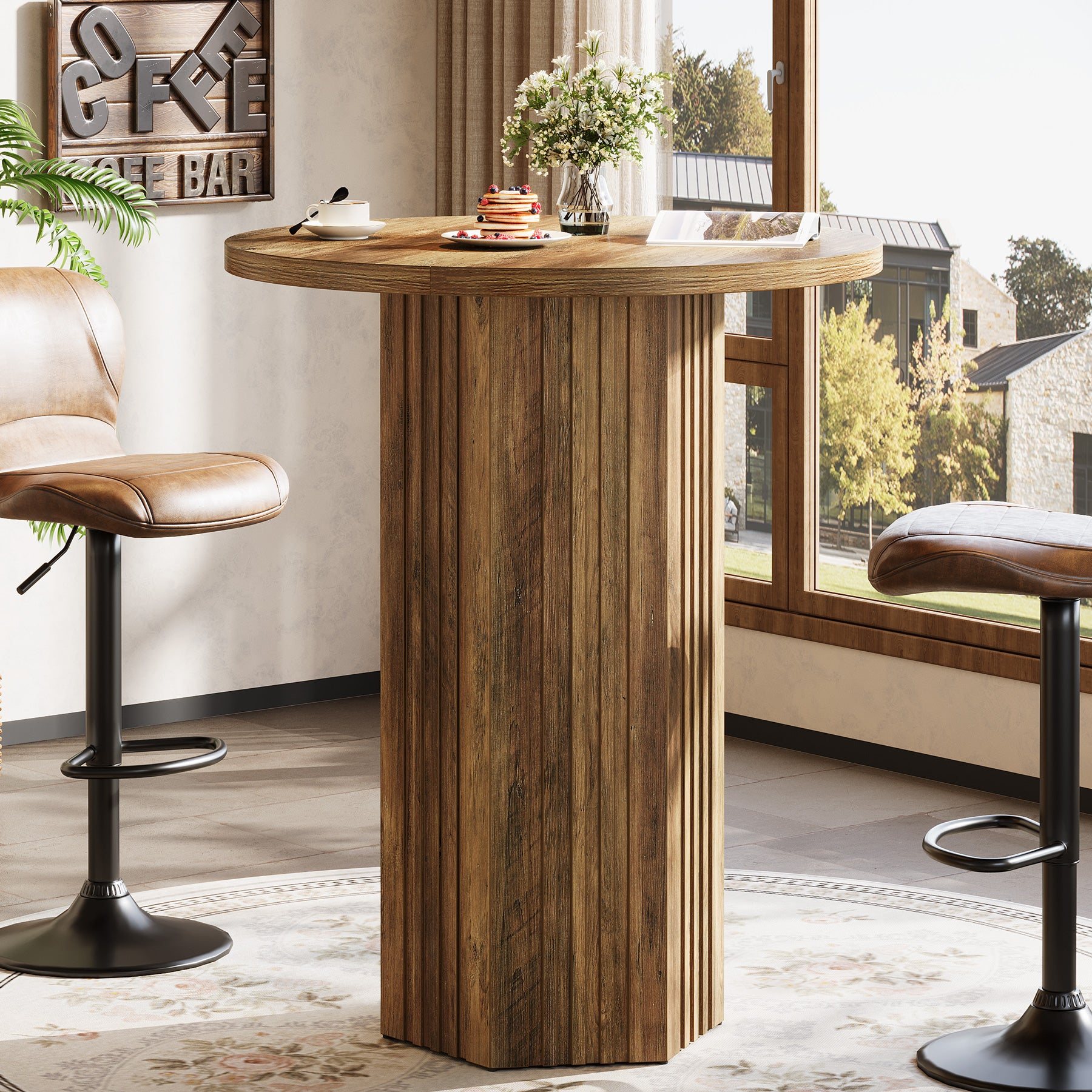 Runder Bartisch 100 cm hoch, Landhaus Bistrotisch aus Holz, Hochtisch für Küche, Esszimmer