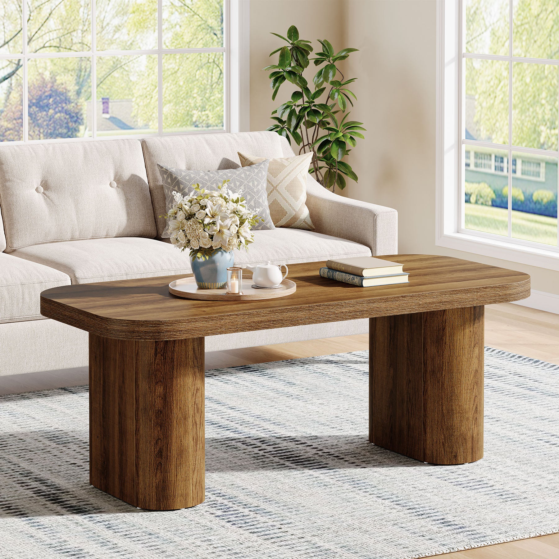 Tribesigns Moderner Couchtisch 120 cm, stabiler Wohnzimmertisch im Landhausstil