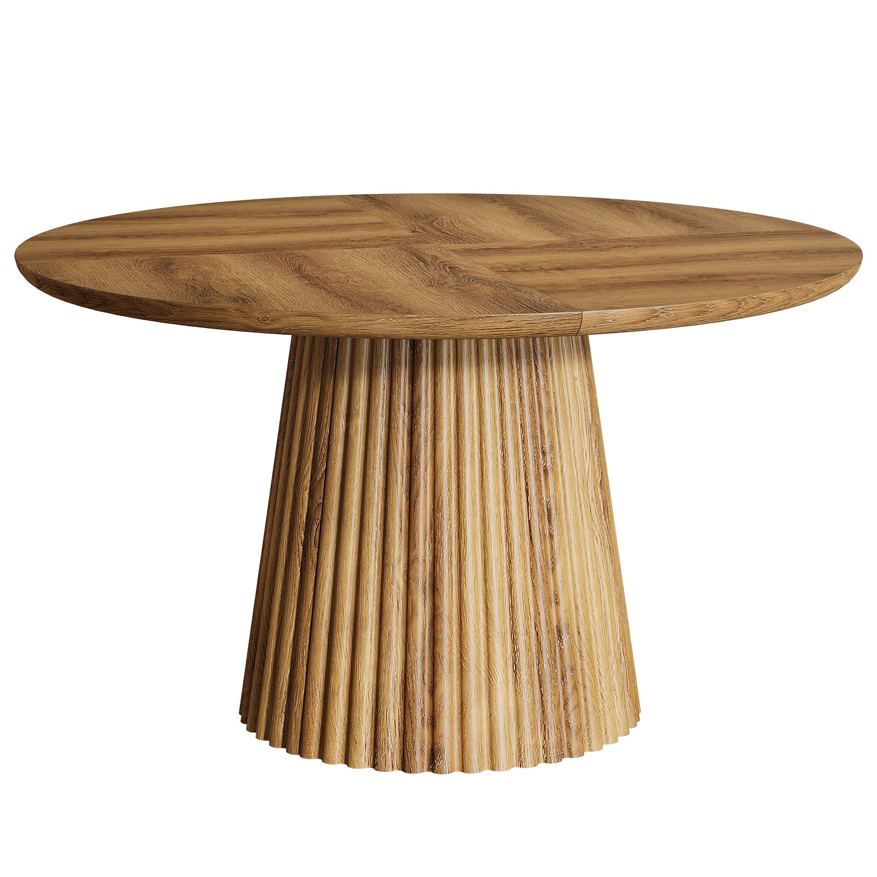 Runder Esstisch 120 cm aus Holz, Landhaus-Küchentisch für 4–6 Personen mit geriffeltem Sockel