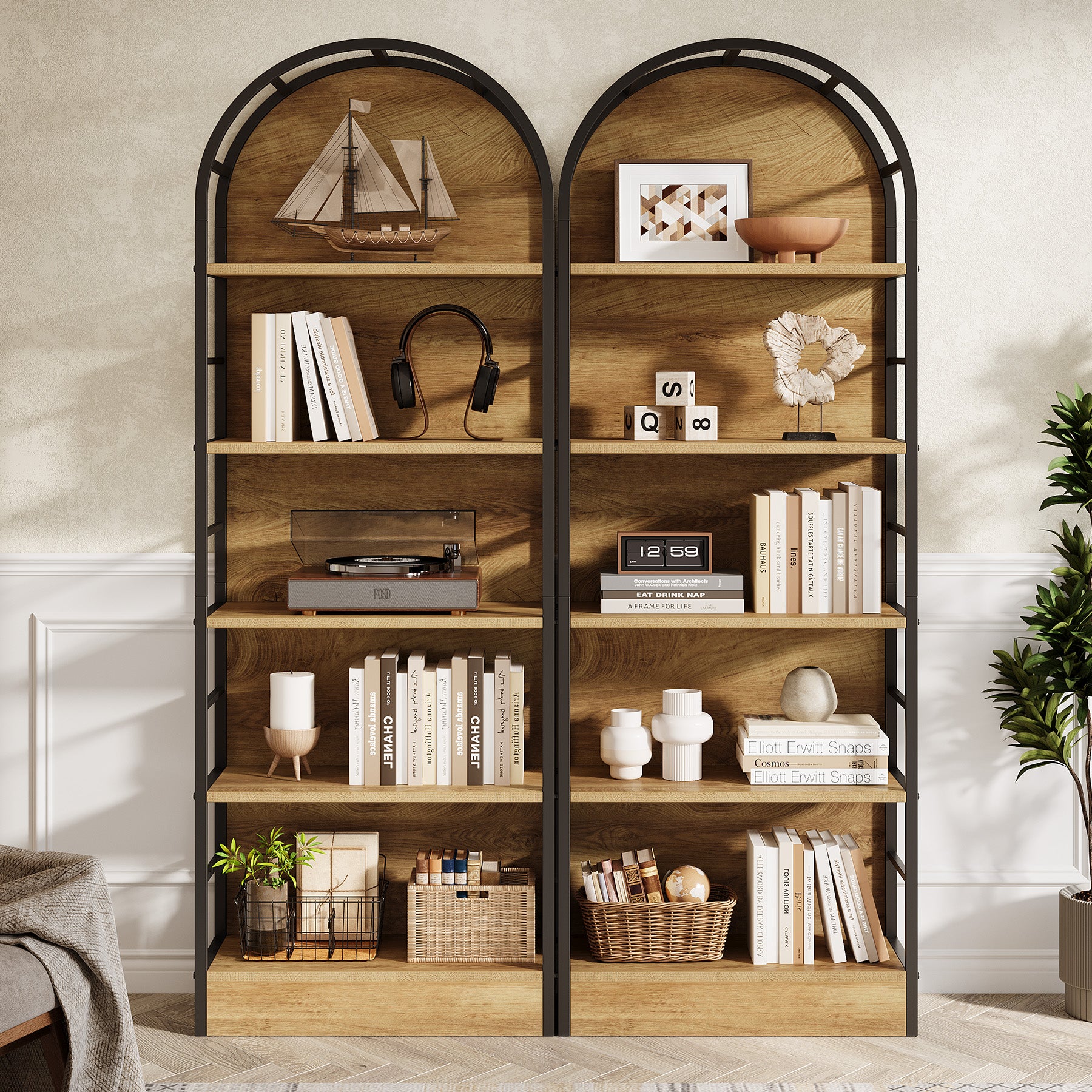 Tribesigns Bücherregal 180 cm hoch, 5 Ebenen Industrial Regal mit gebogenem Design