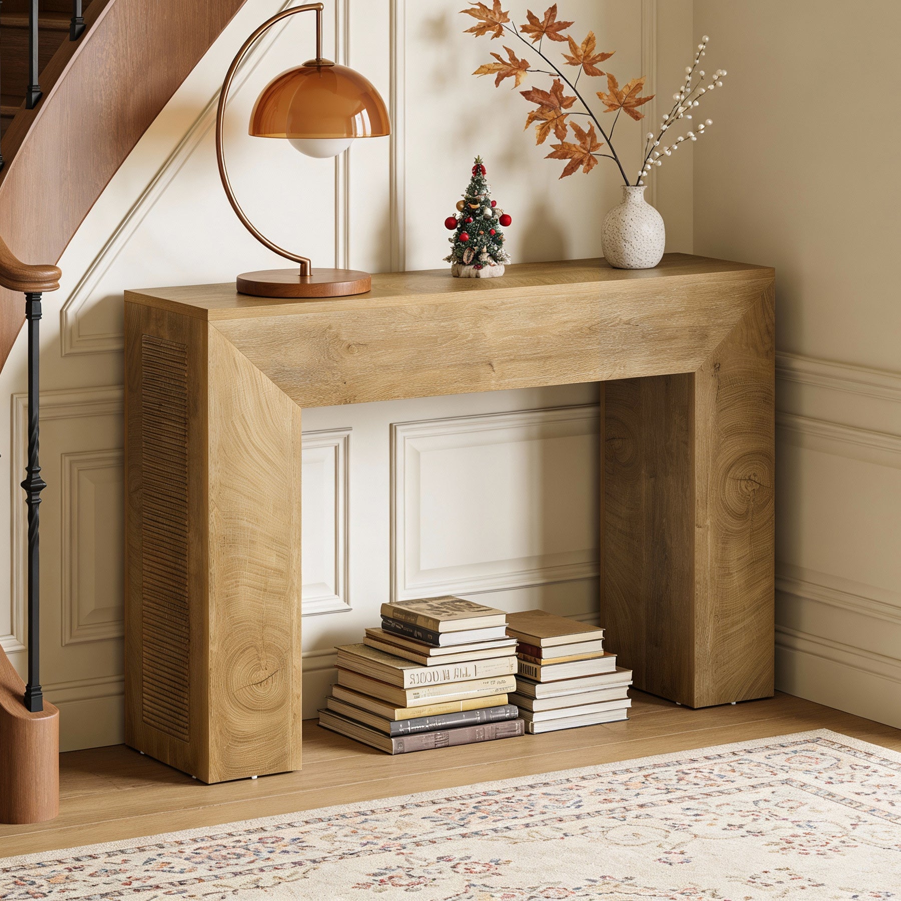 Konsolentisch für den Eingangsbereich, 110 cm schmaler Sofatisch im Landhausstil mit Rillenstruktur