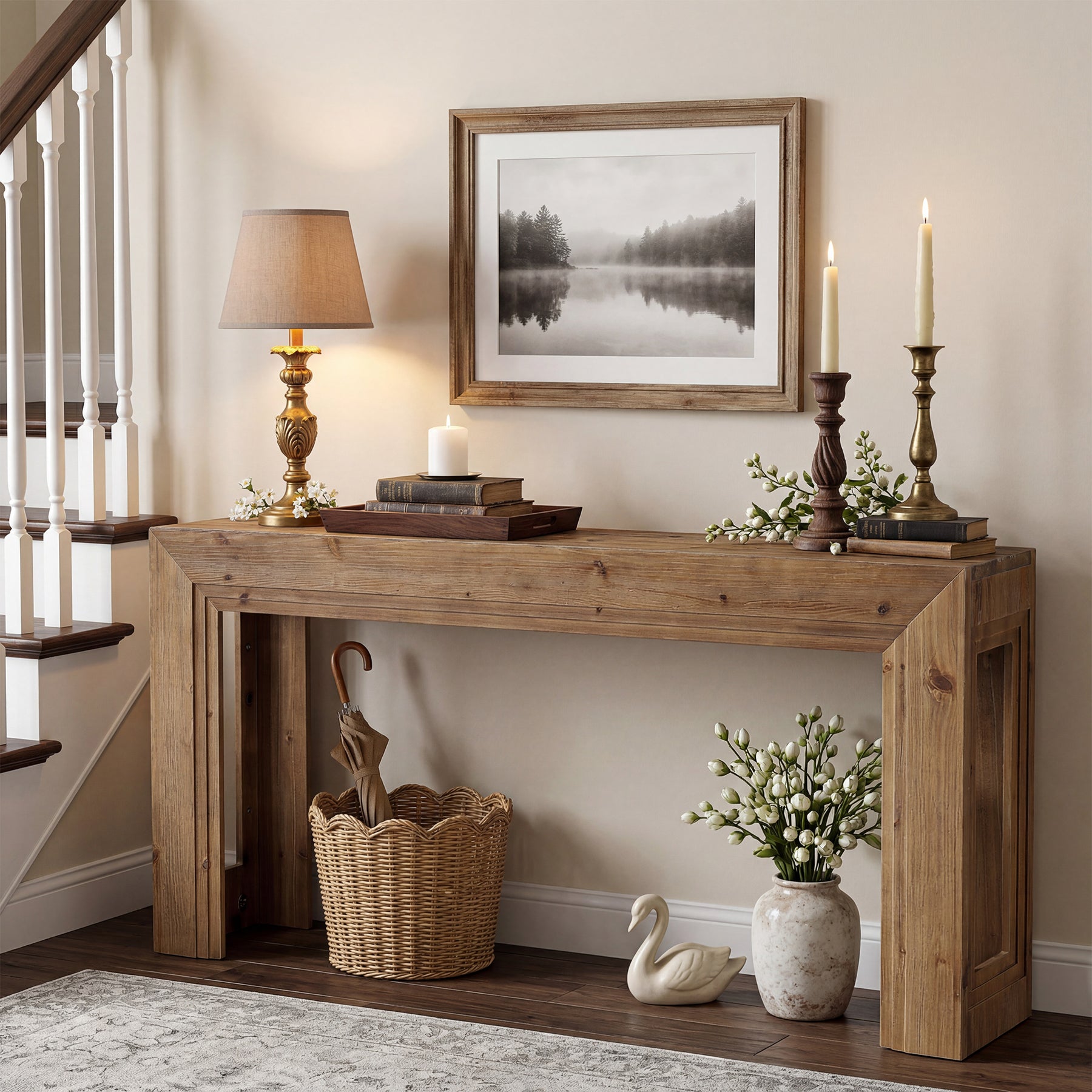 Schmaler Konsolentisch 160 cm, 2-stufiger Sofatisch mit Stauraum für Wohnzimmer & Eingangsbereich