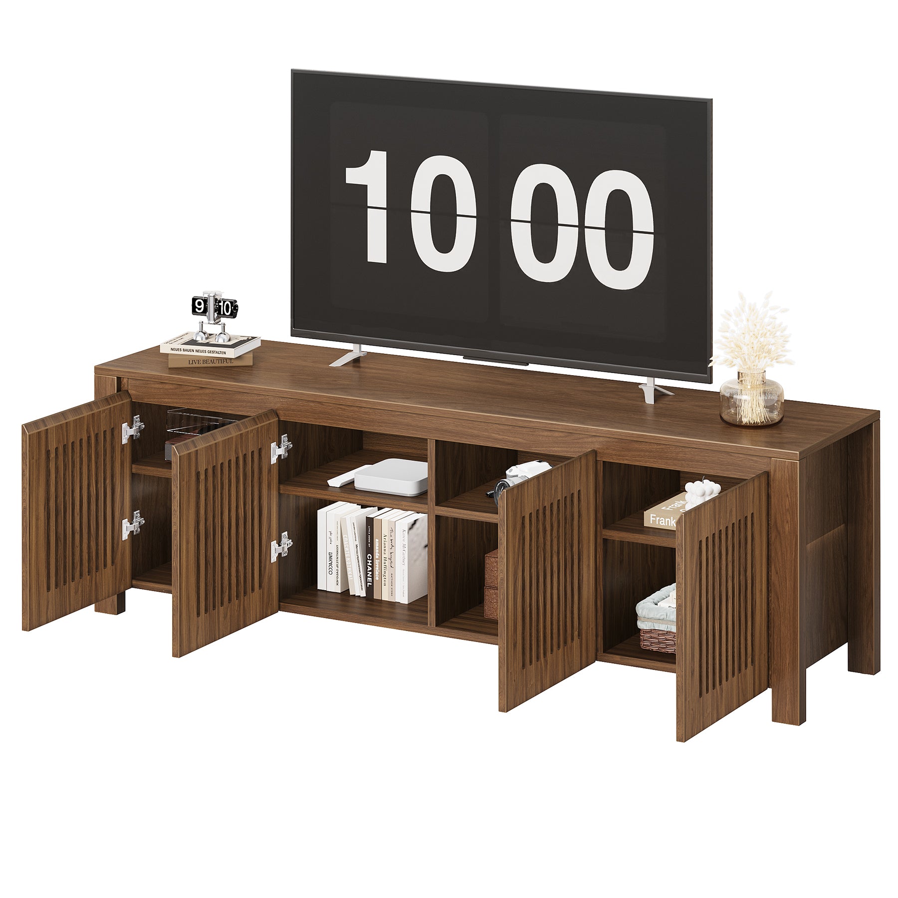 Tribesigns TV Lowboard 140 cm für Fernseher bis 65 Zoll, TV-Schrank mit Lamellentüren & 8 Staufächern