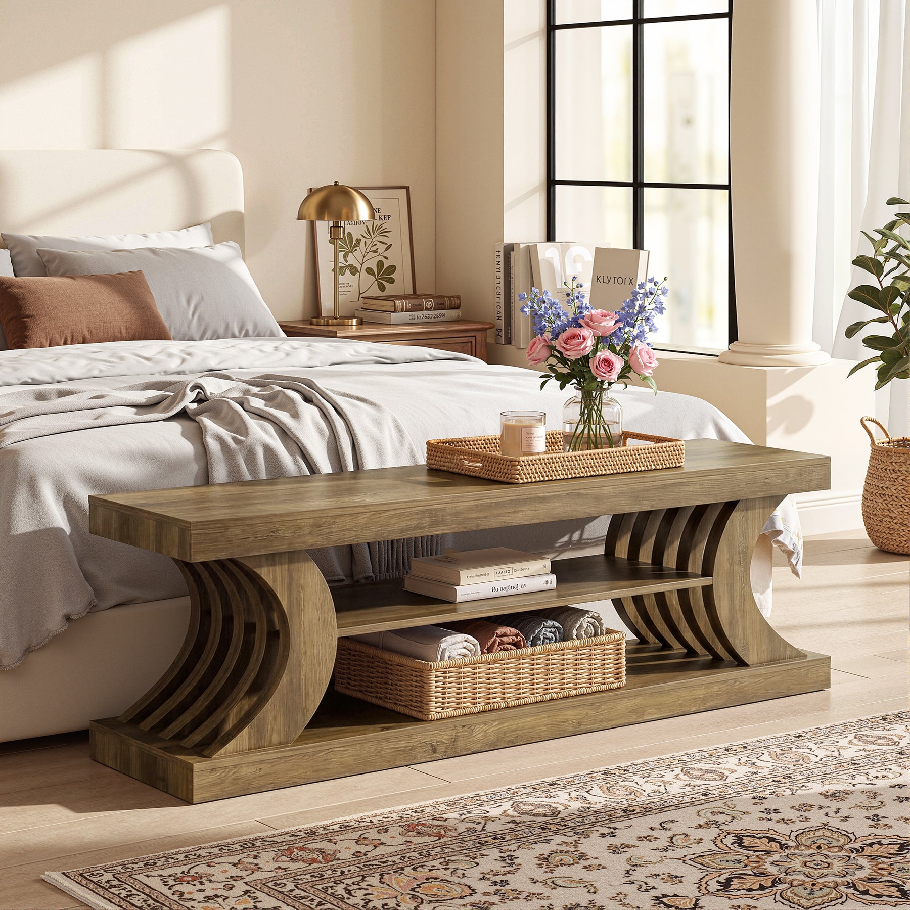 Tribesigns Schuhbank 160 cm mit Stauraum, 3-stufige Flurbank im Landhausstil mit offenen Ablagen