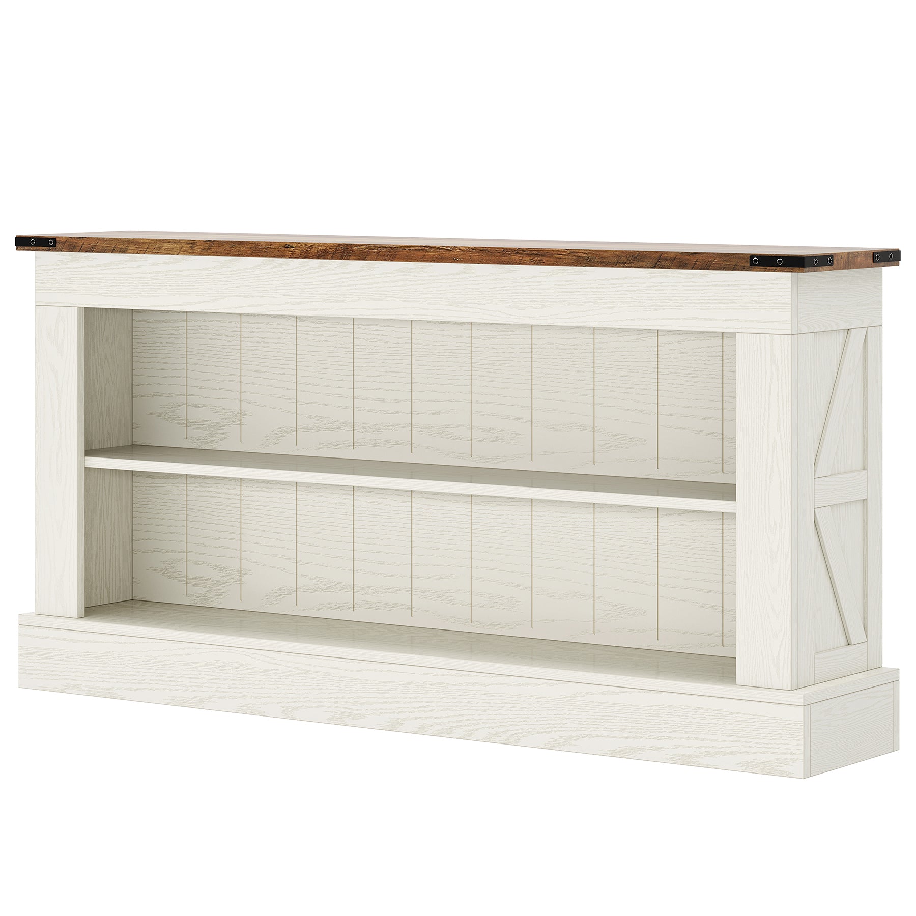 Schmaler Konsolentisch 160 cm mit Ablagen, Landhaus Flurtisch für Eingangsbereich & Sofa