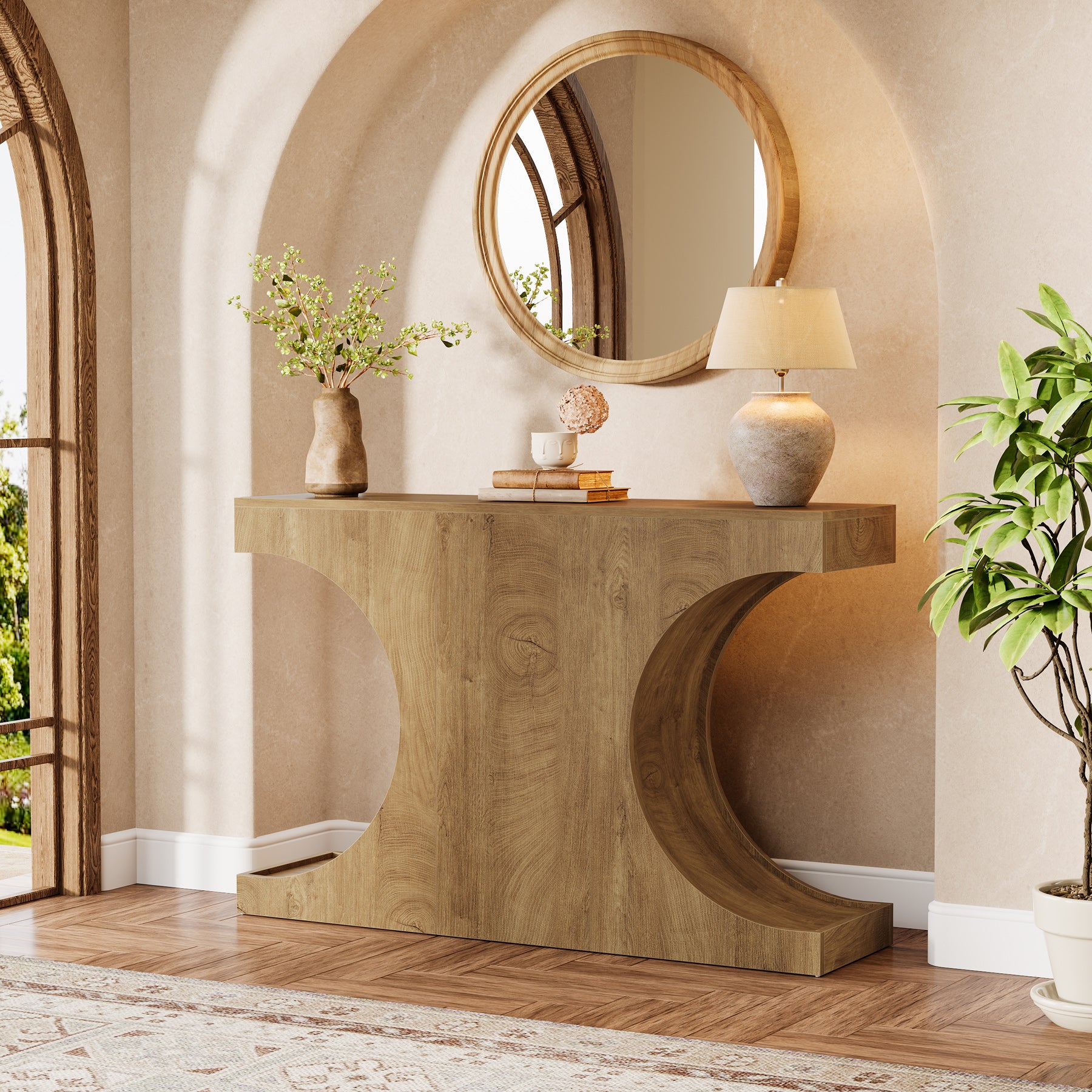 Tribesigns Schmaler Konsolentisch 105 cm im Landhausstil, Flurtisch mit C-Gestell, Sofatisch für Flur und Wohnzimmer