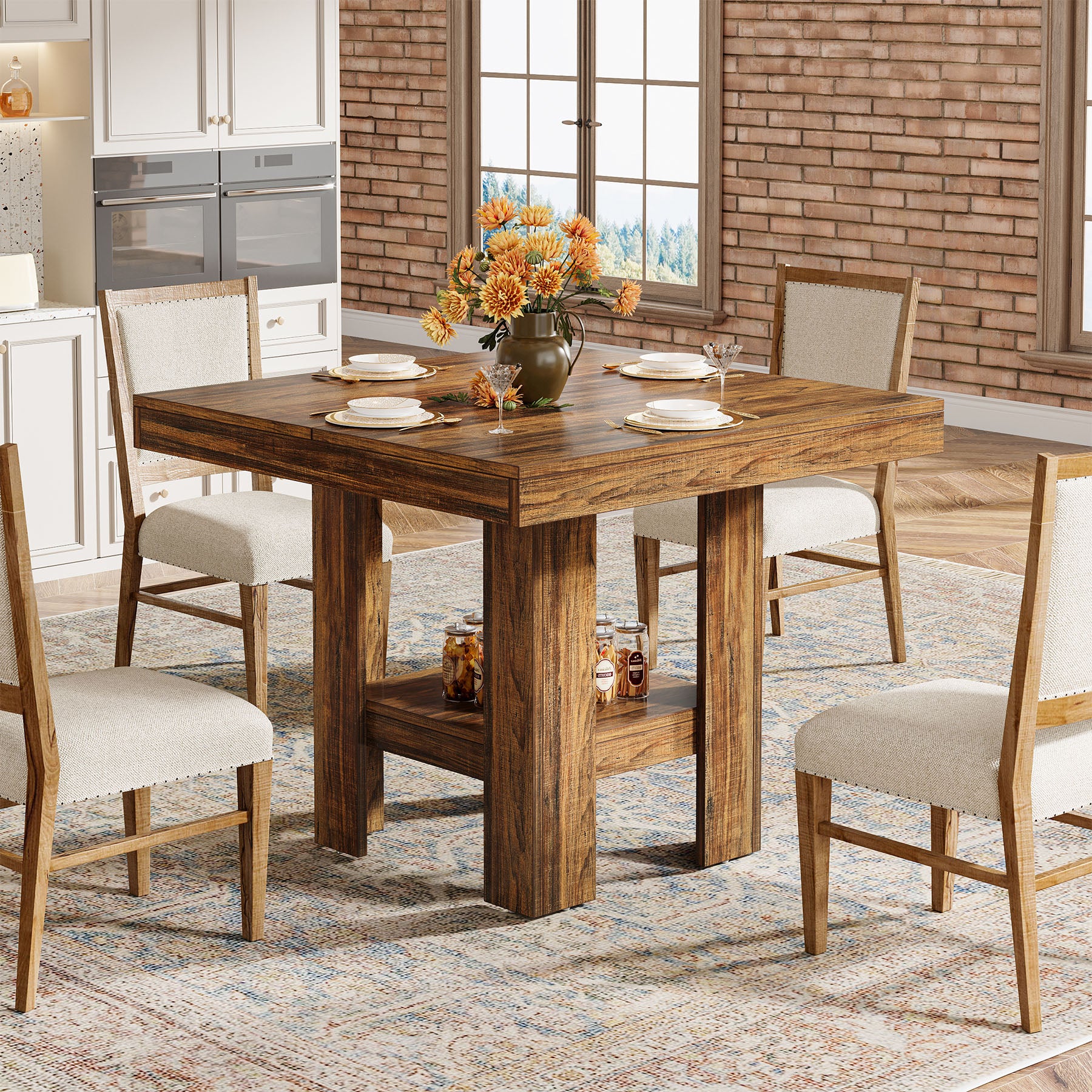 80 cm Quadratischer Esstisch für 2 Personen, industrieller Holz-Küchentisch