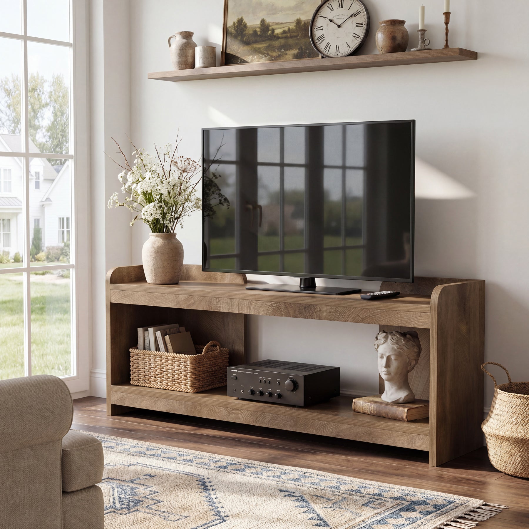 Tribesigns 160 cm TV-Lowboard für Fernseher bis 70 Zoll, 2-stufiges TV-Möbel mit offenem Stauraum