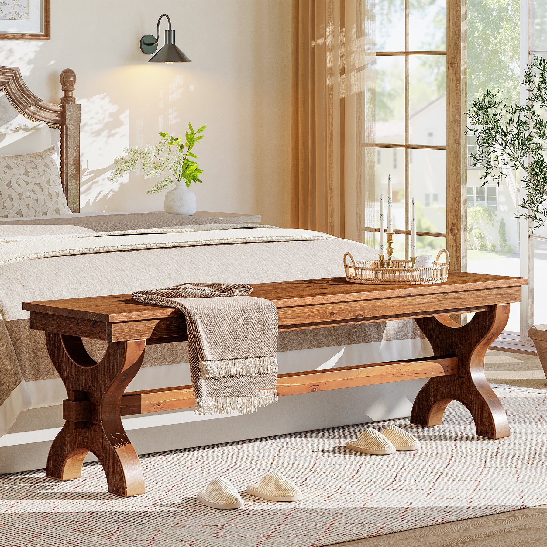 Tribesigns Massivholz Sitzbank 140 cm, Flurbank & Schuhbank im Landhausstil für Flur, Schlafzimmer & Esszimmer
