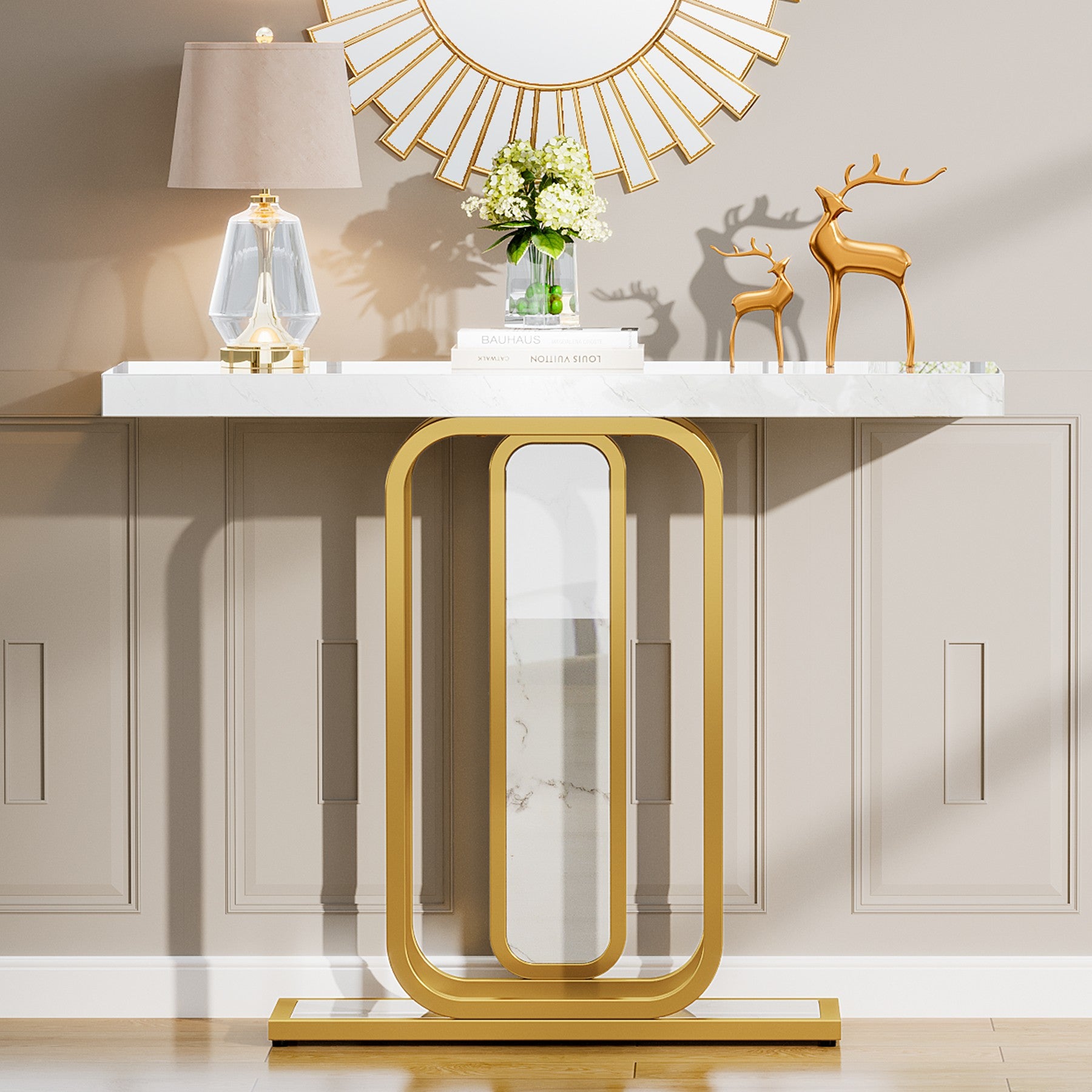 Moderner Konsolentisch, 105cm Sofatisch aus Kunstmarmor