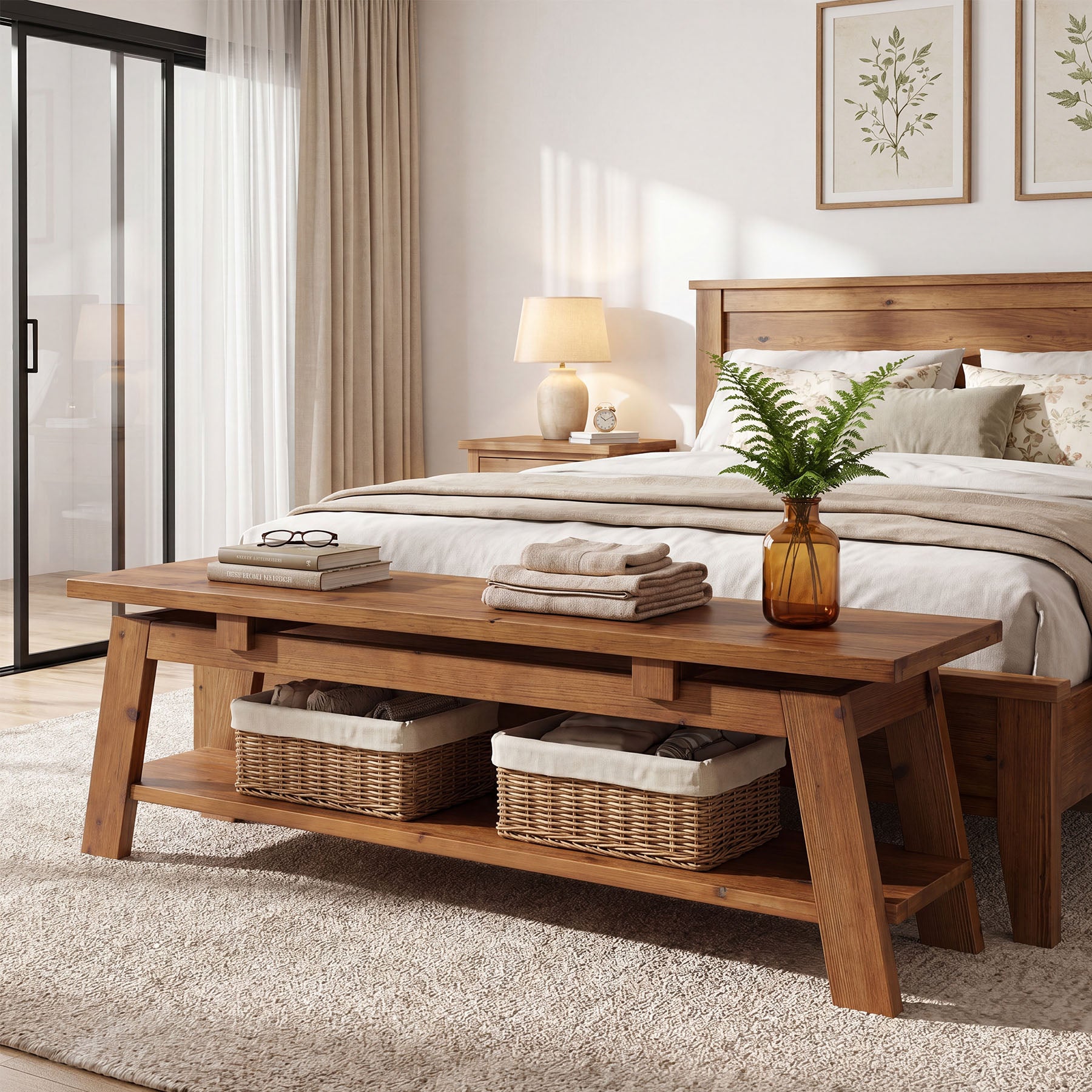 Tribesigns Massivholz Sitzbank 140 cm mit Schuhablage, Holzbank für Eingangsbereich & Schlafzimmer