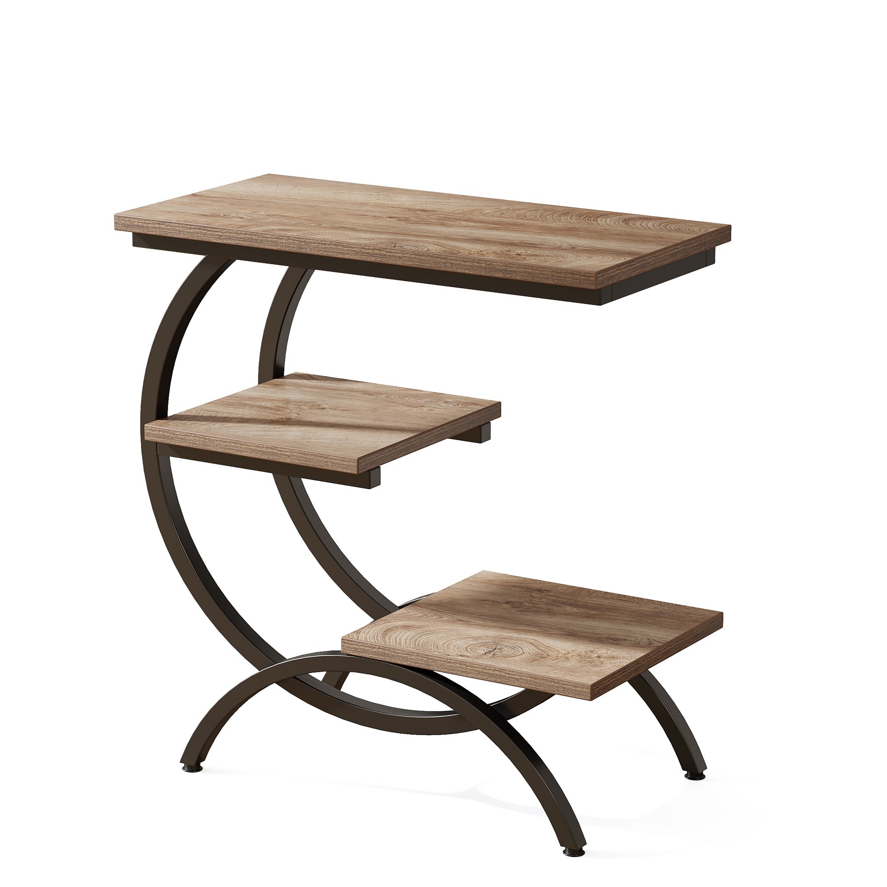 Industrieller C-förmiger Beistelltisch - 3-stöckiger kleiner Tisch mit Ablagefächern