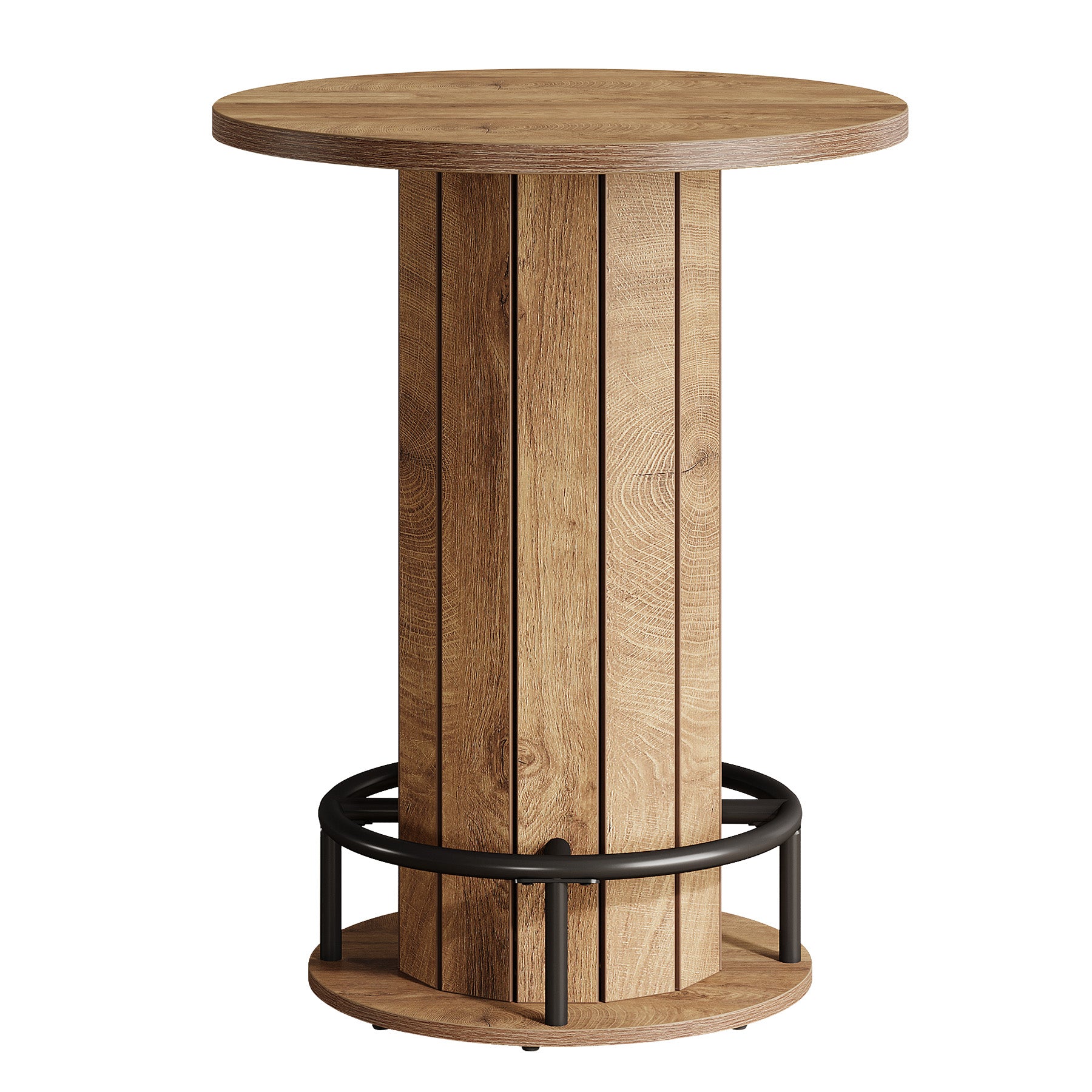 80 cm Runder Esstisch mit Holzstreifen-Basis - Kleiner Kreistisch mit Fußstütze in Braun für Küche & Minibar