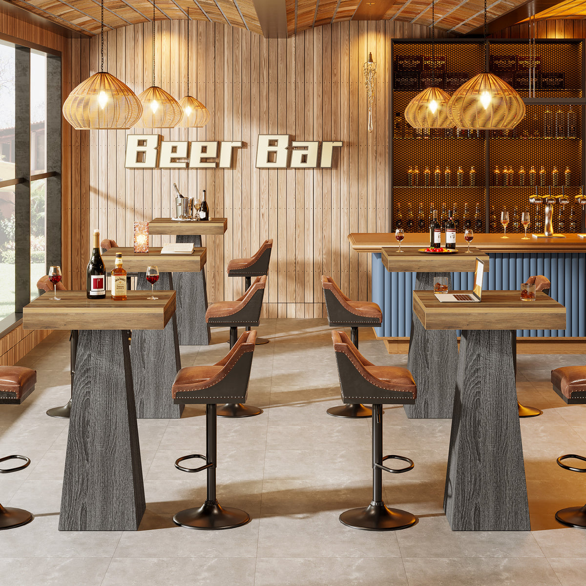 Tribesigns Bartisch 102 cm hoch, Quadratischer Stehtisch für kleine Räume mit stabilem Standfuß