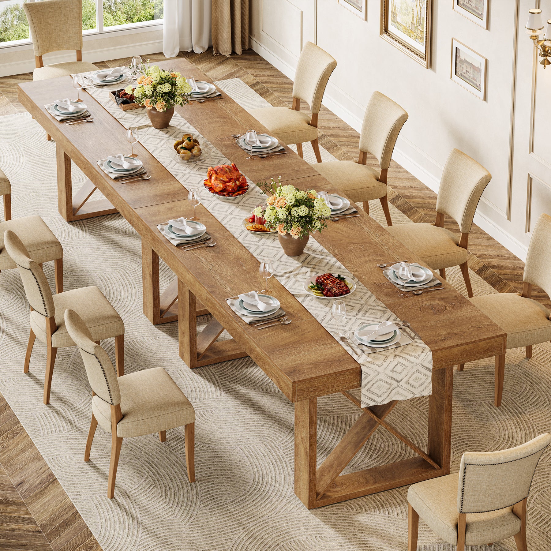 Tribesigns 160 cm rechteckiger Esstisch für 4-6 Personen, Landhaus-Design mit massiver Optik