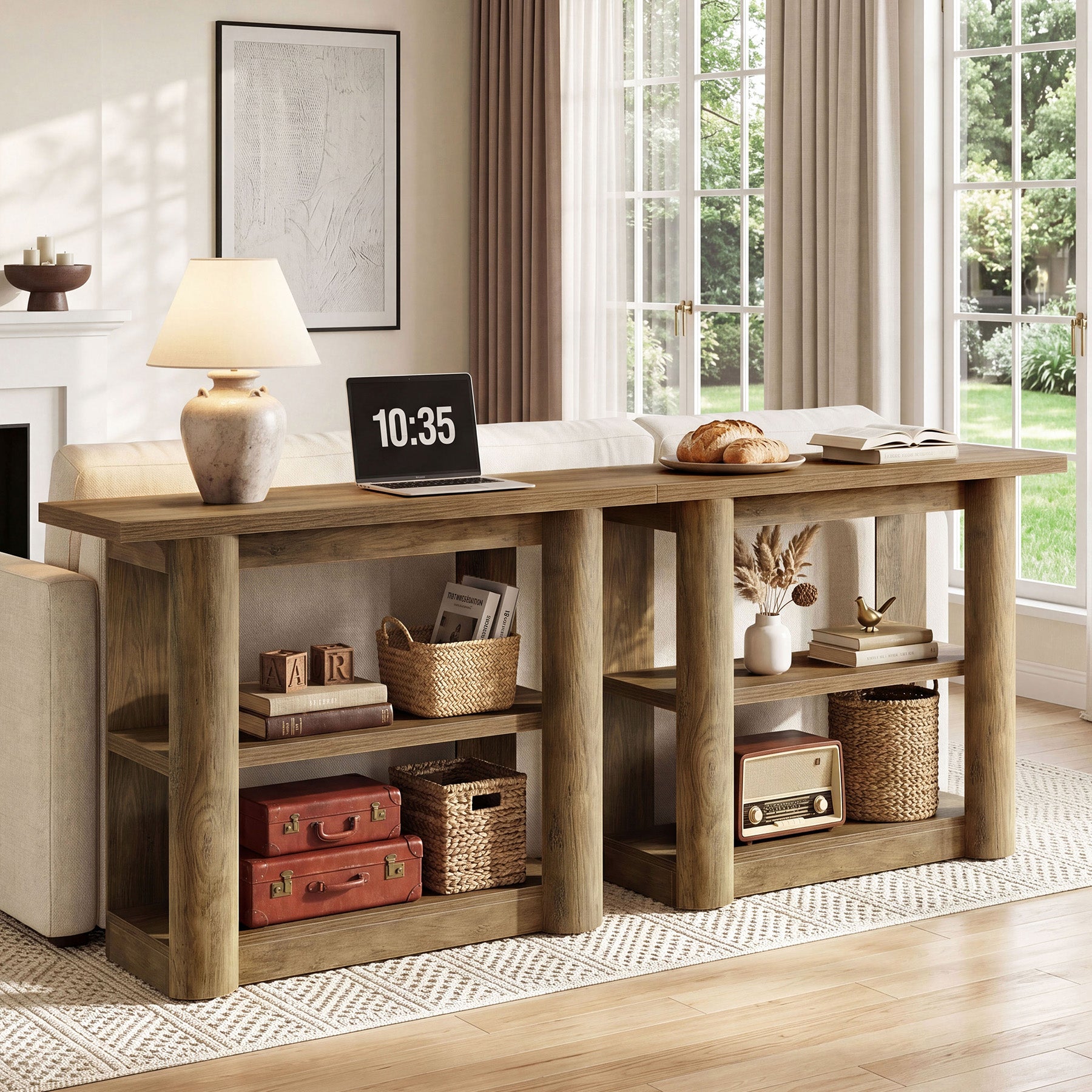 Tribesigns Konsolentisch Landhausstil 105 cm, Schmaler Flurtisch mit 3 Ablagen & Stauraum