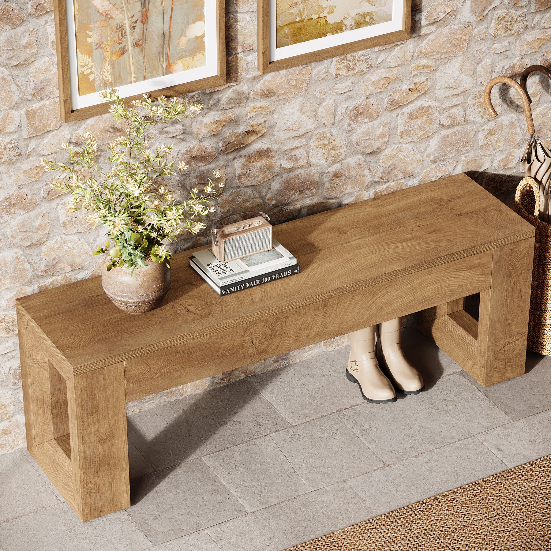 Tribesigns 120 cm Sitzbank im Landhausstil, Esszimmerbank & Schlafzimmerbank aus MDF