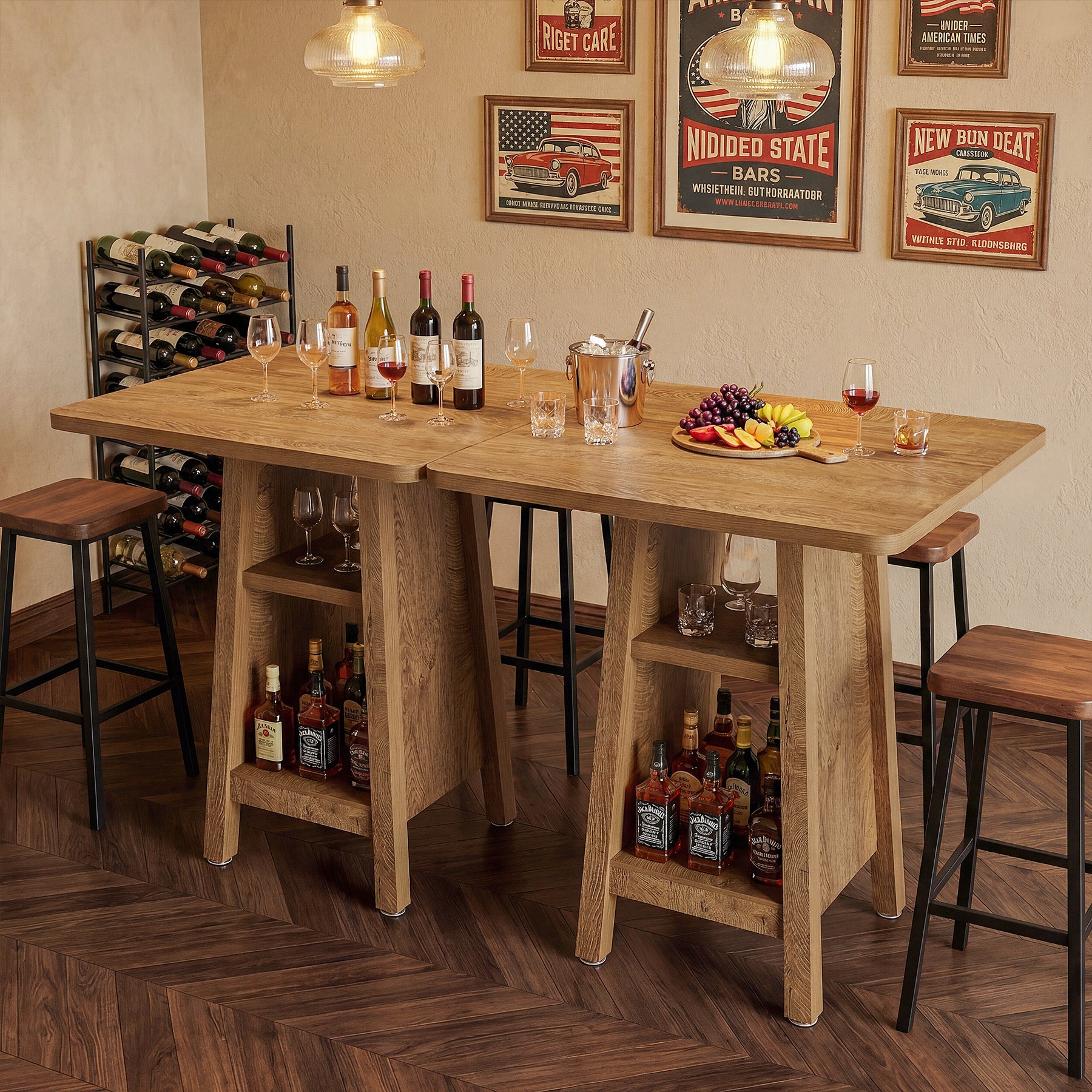 Tribesigns Bar- und Stehtisch 90 cm, quadratischer Pub-Tisch mit 3 Ablagen & Stauraum