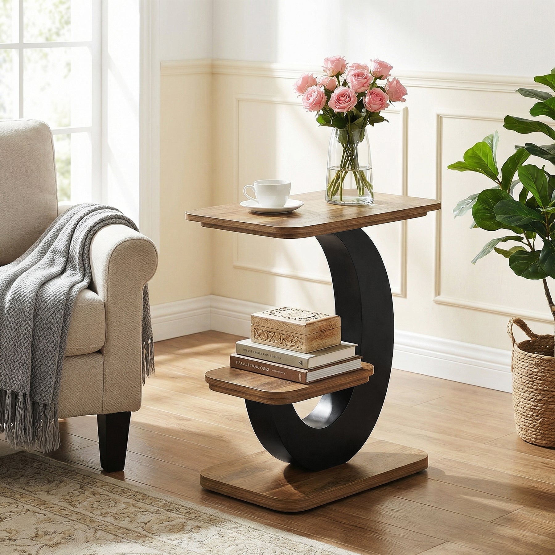 Tribesigns Beistelltisch 2 Ebenen, Kleiner Sofatisch im Industrial-Design mit Metallrahmen, kompakter Couchtisch für Wohnzimmer