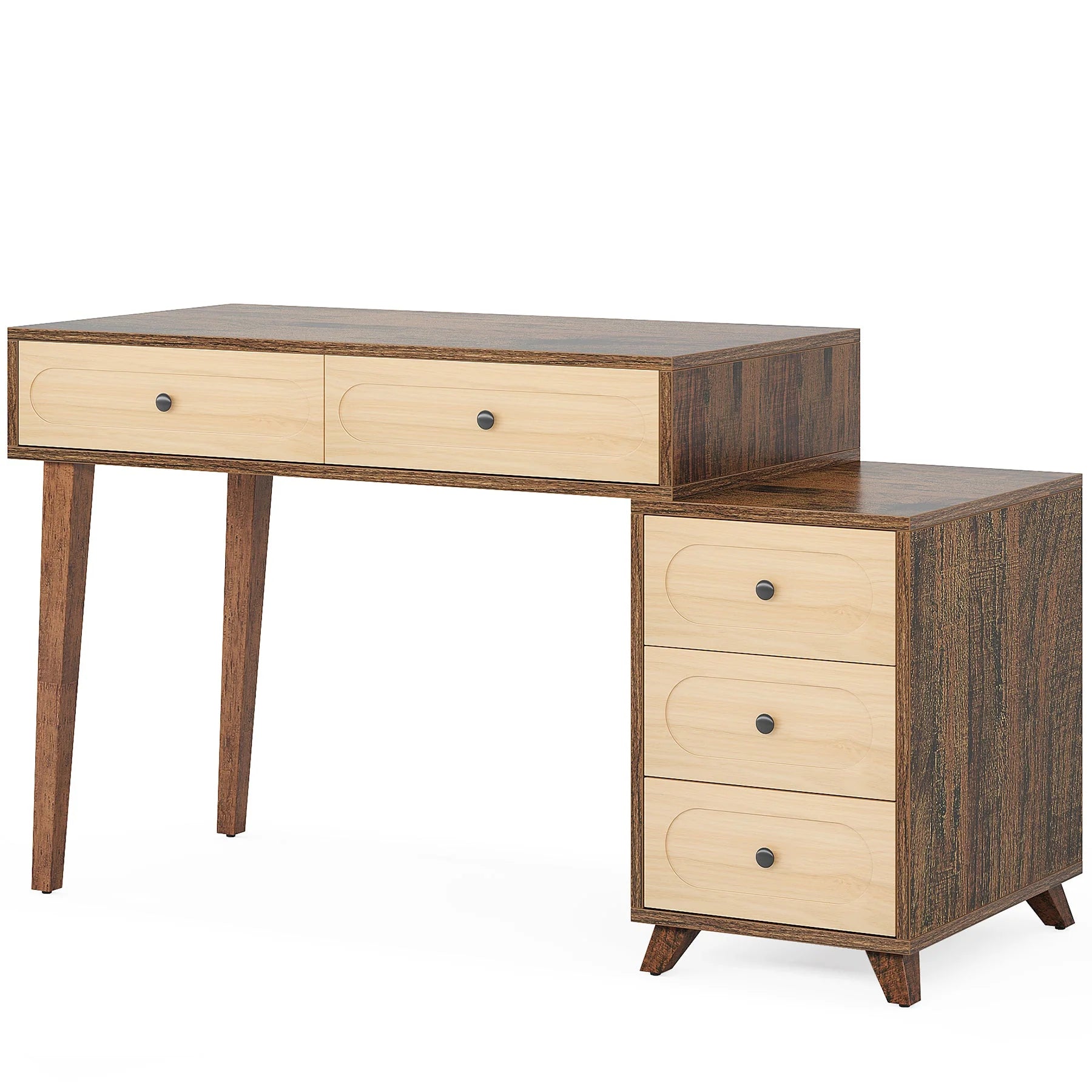 135 cm Schreibtisch mit umkehrbarem Schubladenschrank und 5 Schubladen