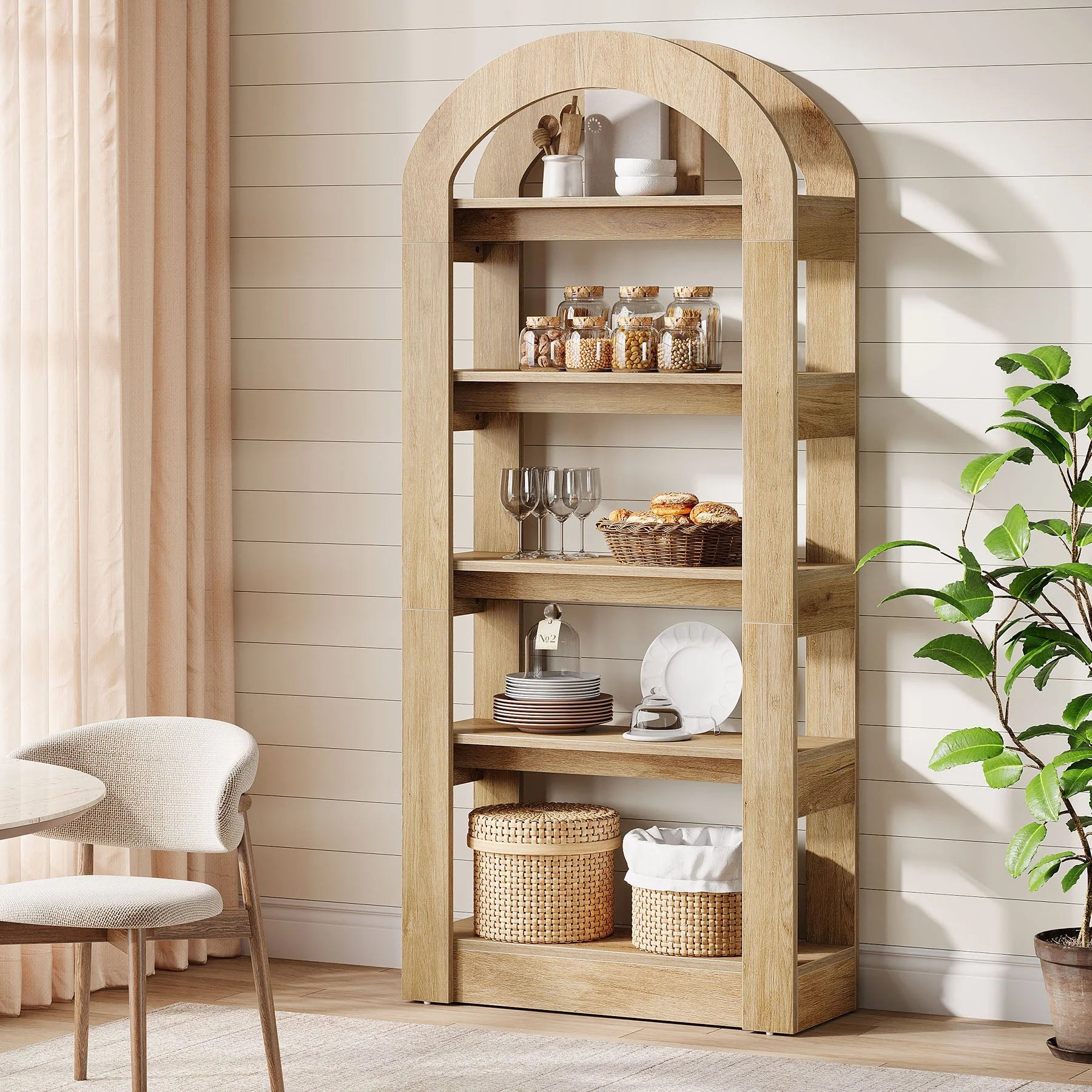 180 cm 5-stöckiges Bücherregal aus Holz mit Bogenform