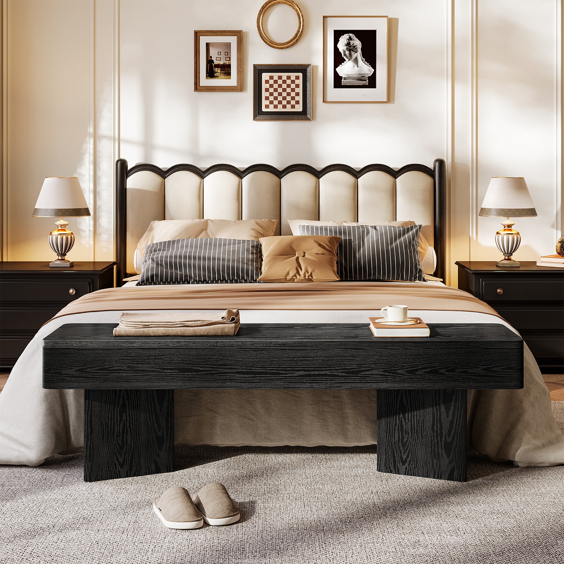Tribesigns Sitzbank Schwarz 120 cm, Moderne Flurbank für Eingangsbereich, Schlafzimmer & Esszimmer