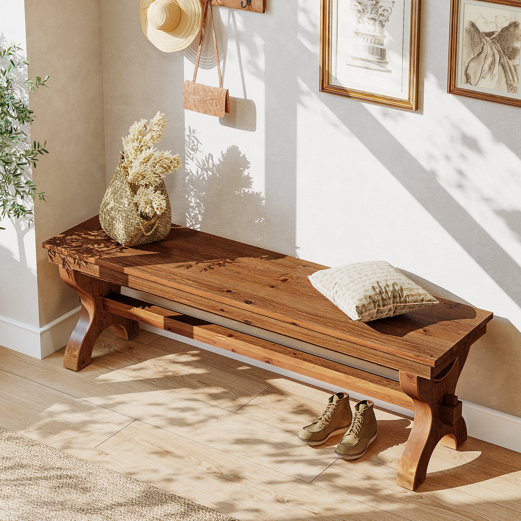 Tribesigns Massivholz Sitzbank 140 cm, Flurbank & Schuhbank im Landhausstil für Flur, Schlafzimmer & Esszimmer