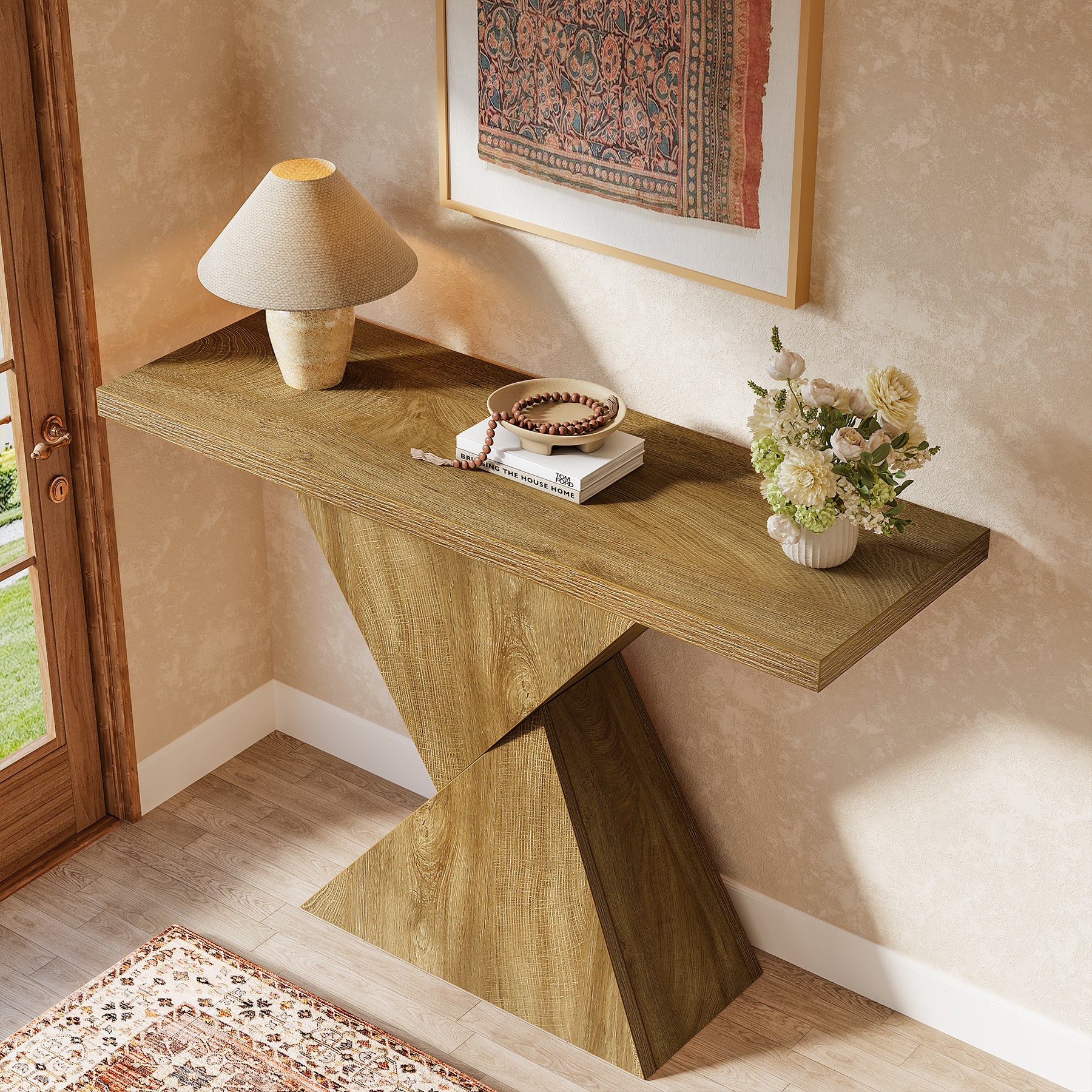 Schmaler Konsolentisch 105 cm, Flurtisch mit geometrischem Metallgestell