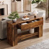 140 cm Konsolentisch, 2-stufiger Sofatisch aus Holz mit 2 Schubladen 3