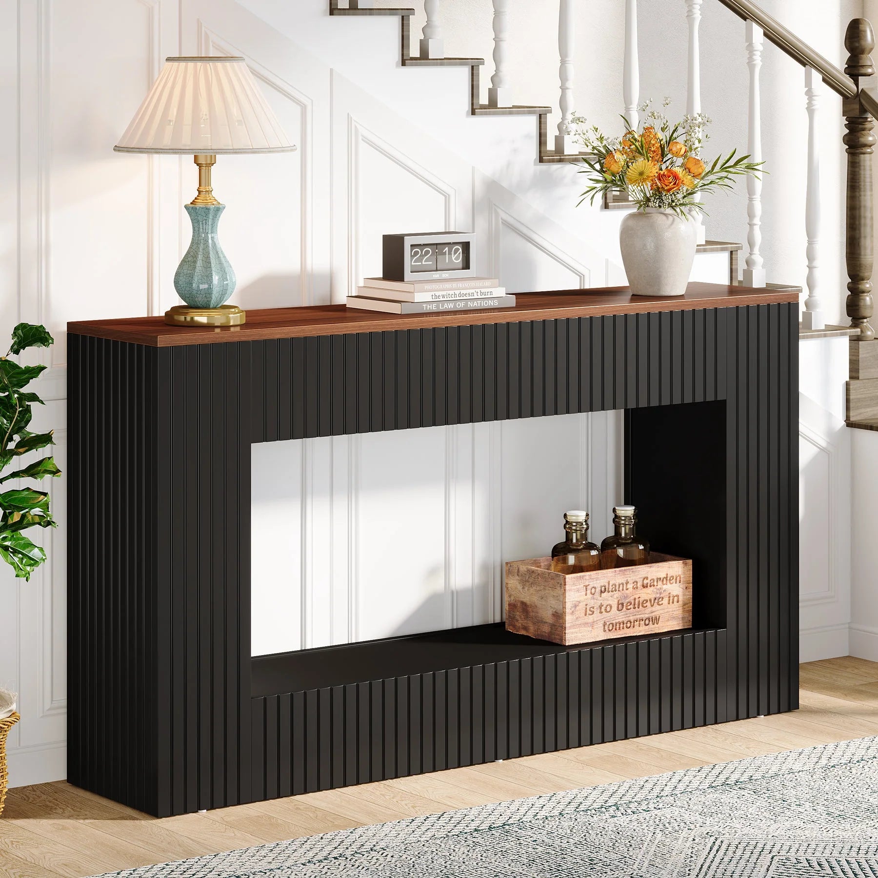 140 CM Konsolentisch, Holz-Eingangstisch Sofatisch mit Stauraum