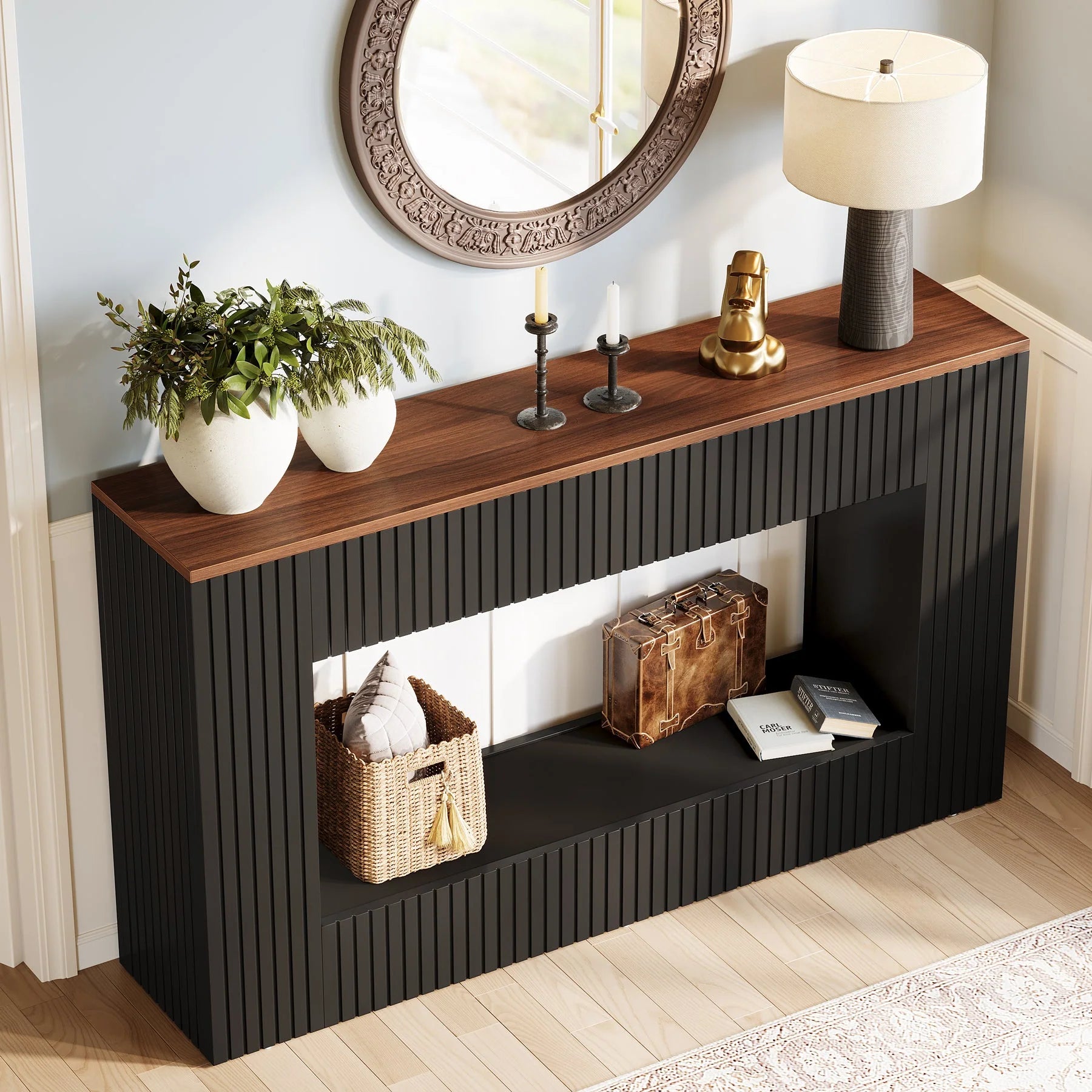140 CM Konsolentisch, Holz-Eingangstisch Sofatisch mit Stauraum