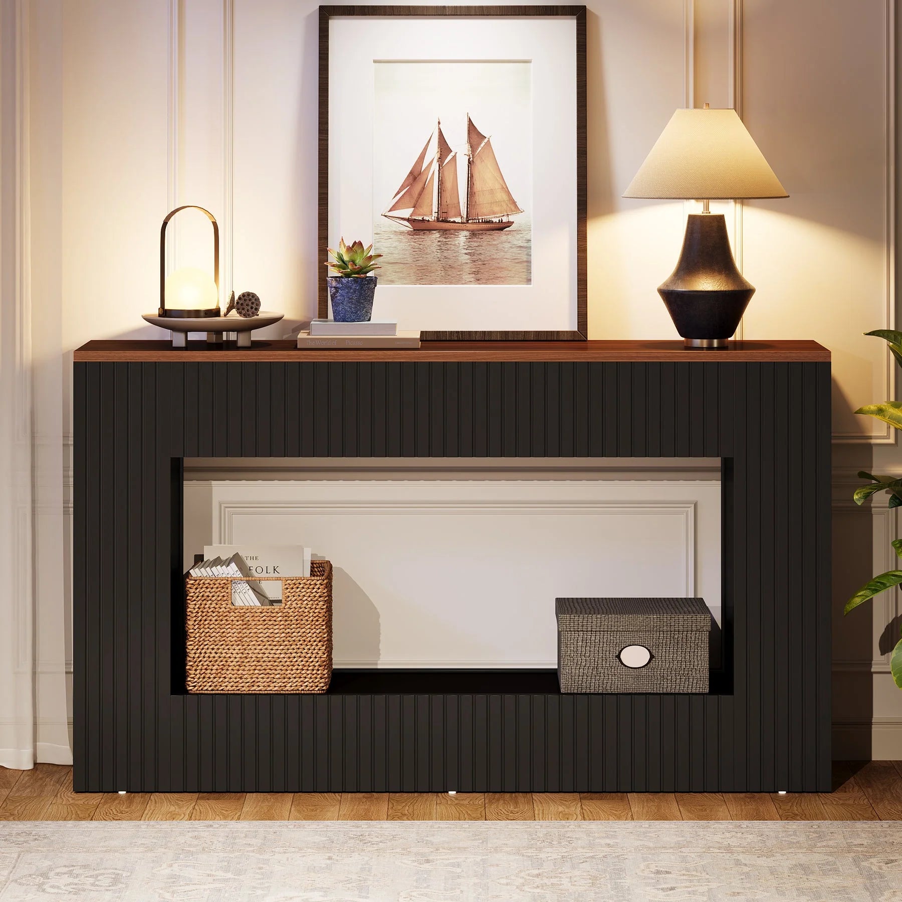 140 CM Konsolentisch, Holz-Eingangstisch Sofatisch mit Stauraum