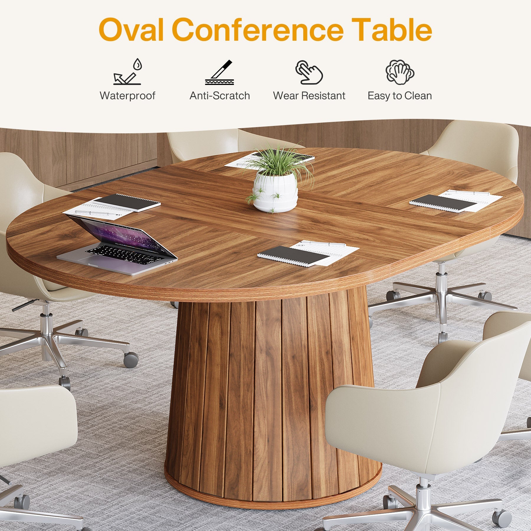 140cm ovaler Besprechungstisch, Konferenztisch aus Holz für 6 Personen