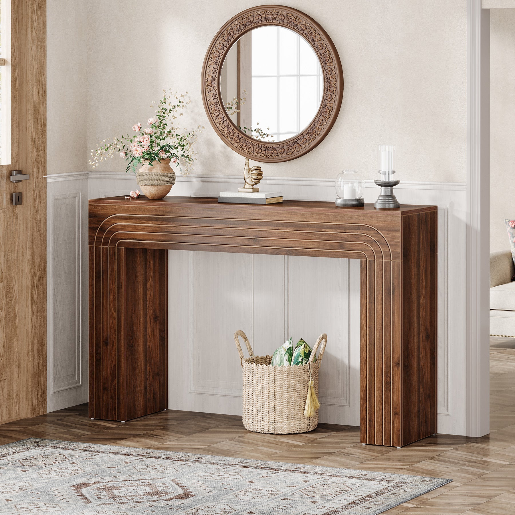140cm Holz Konsolentisch, Sofatisch, Flurtisch im Landhausstil