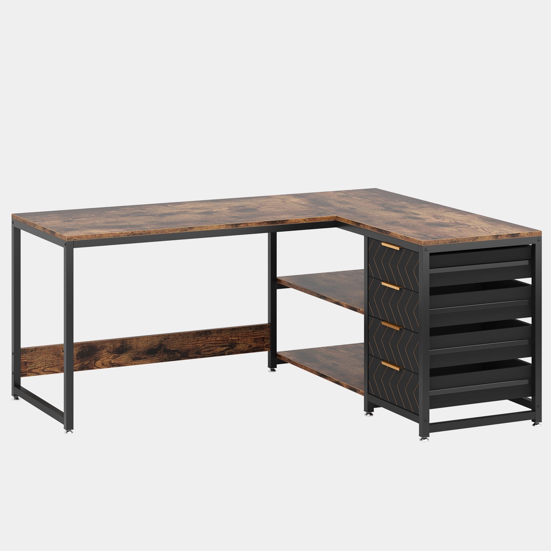 59" L-Shaped Desk, Reversible Corner Desk with Drawers & Shelves Tribesigns